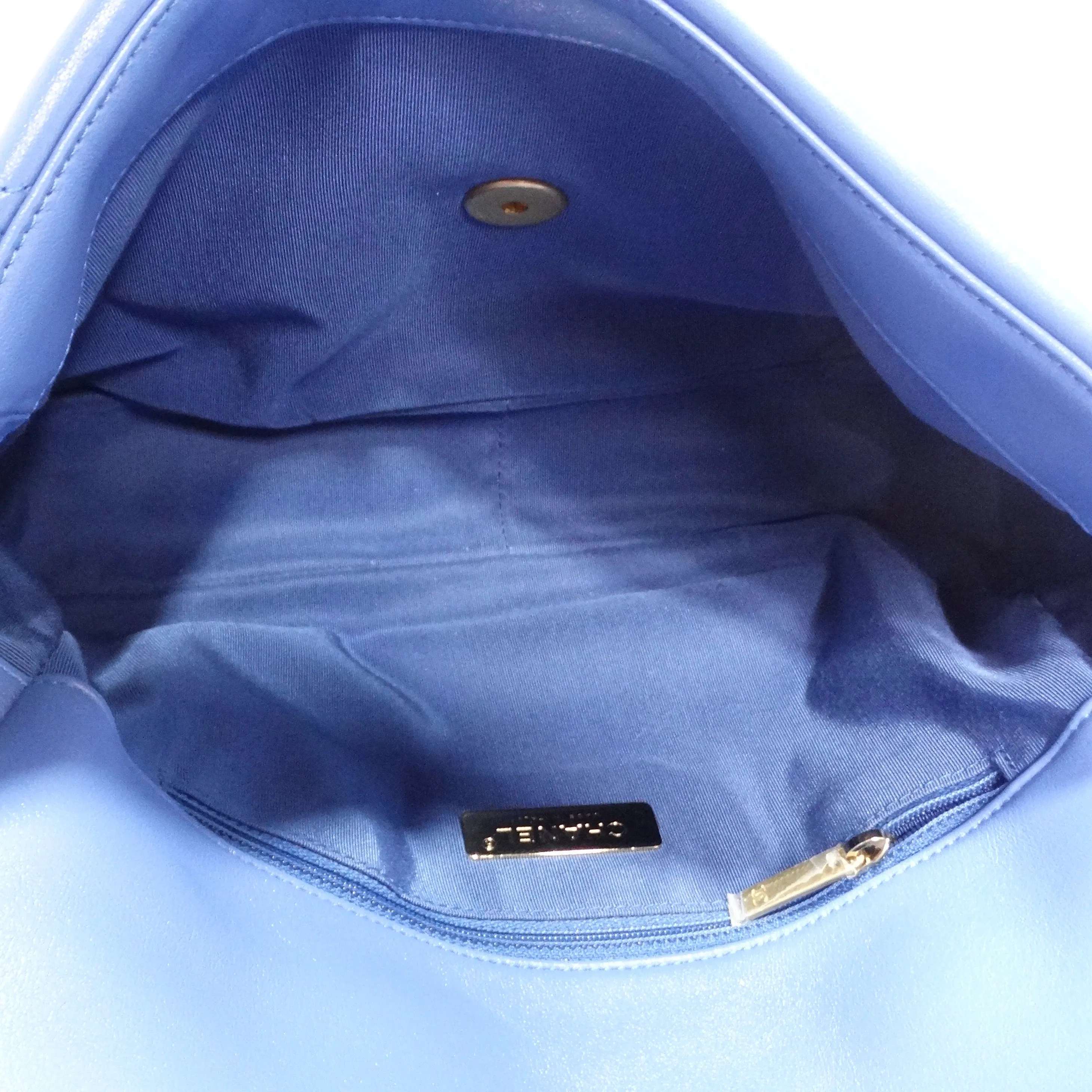 Chanel Lambskin Quilted Medium 19 Flap Bag Blue