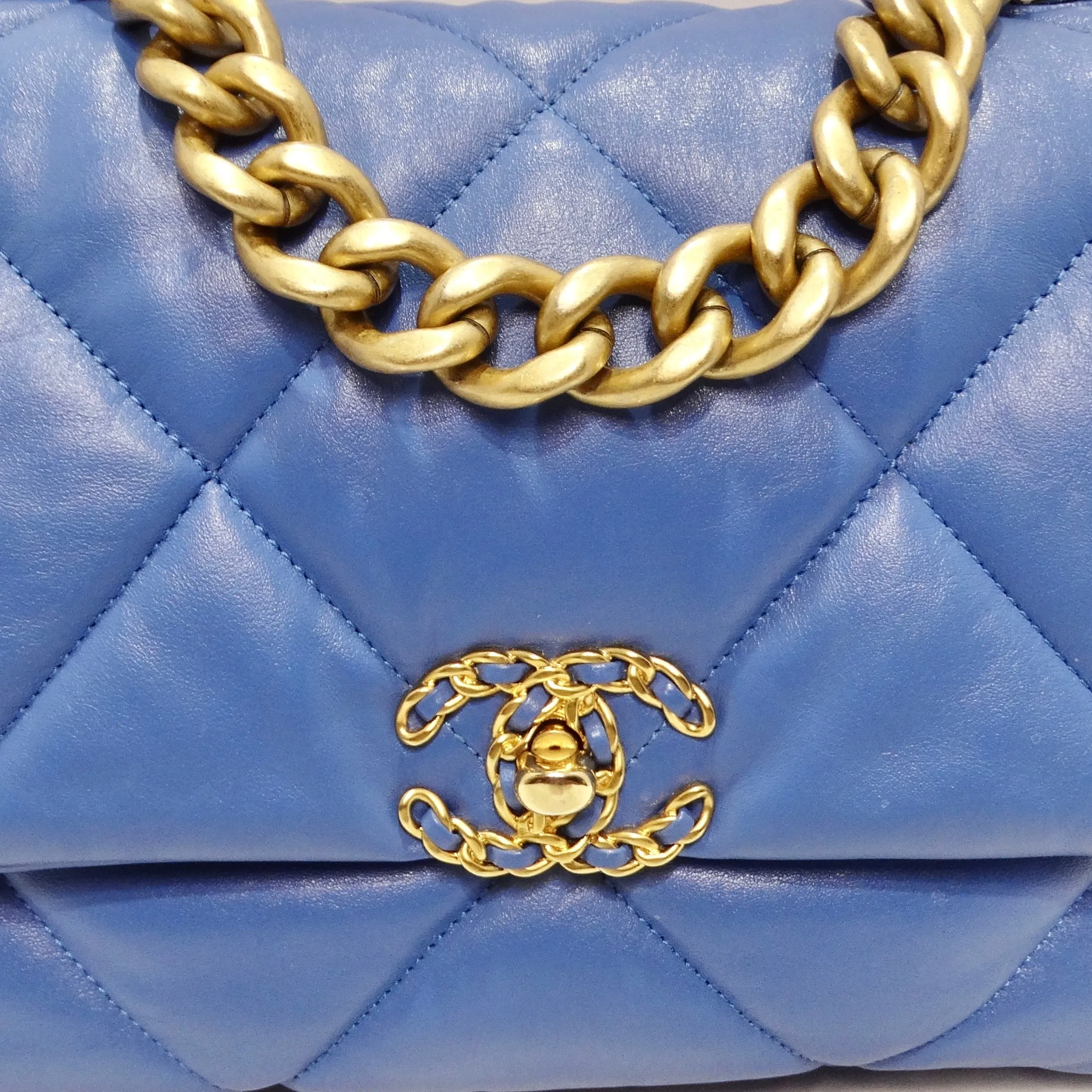 Chanel Lambskin Quilted Medium 19 Flap Bag Blue