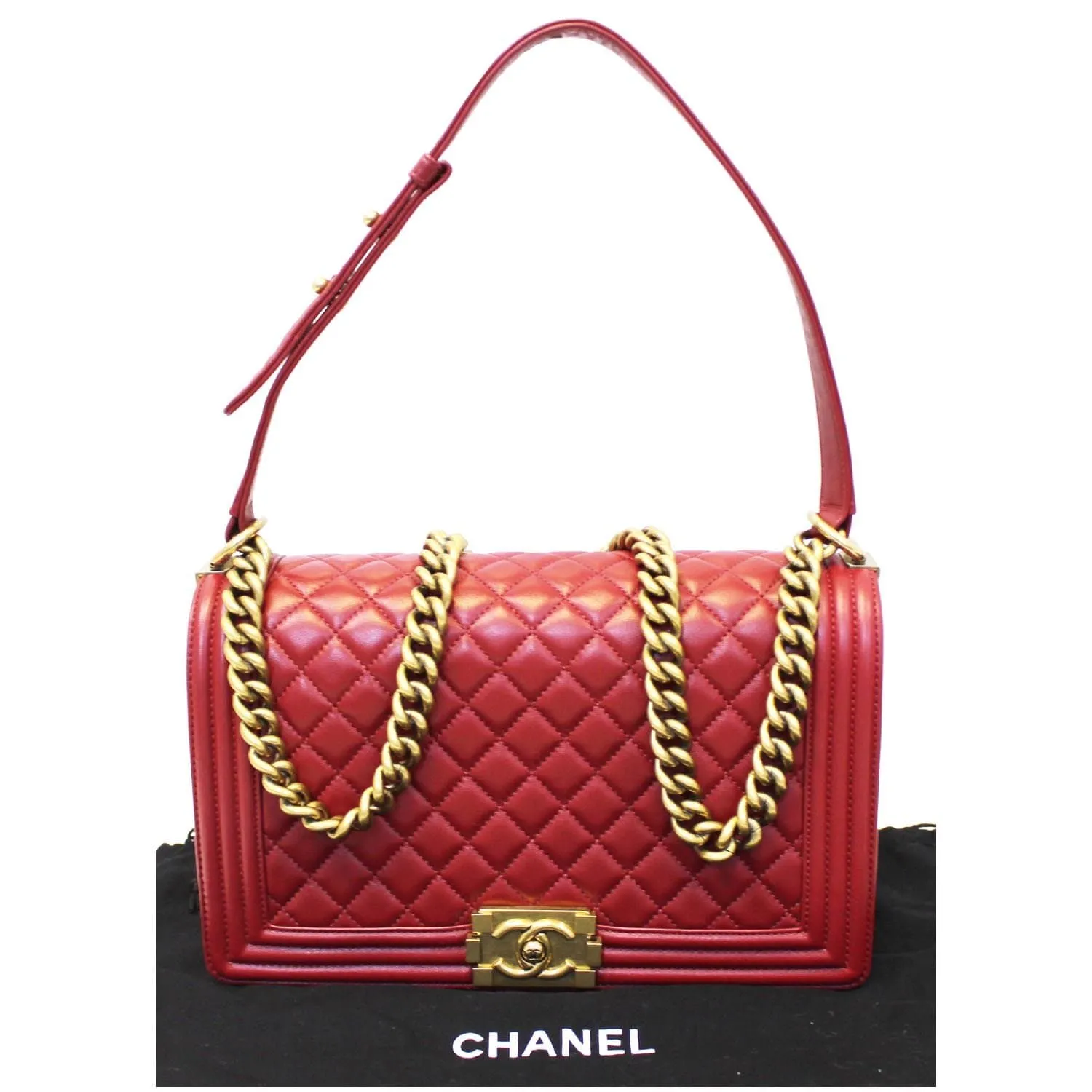 CHANEL Medium Boy Flap Lambskin Leather Shoulder Bag Red