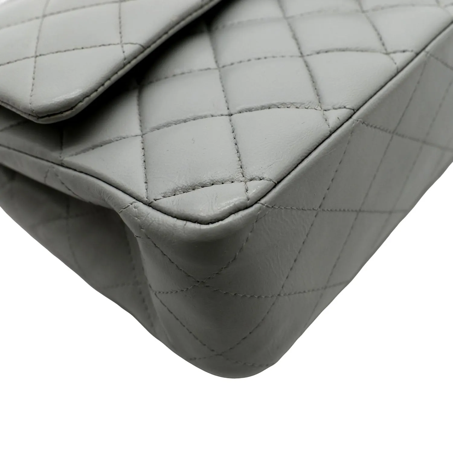CHANEL Medium Double Flap Calfskin Leather Shoulder Bag Grey