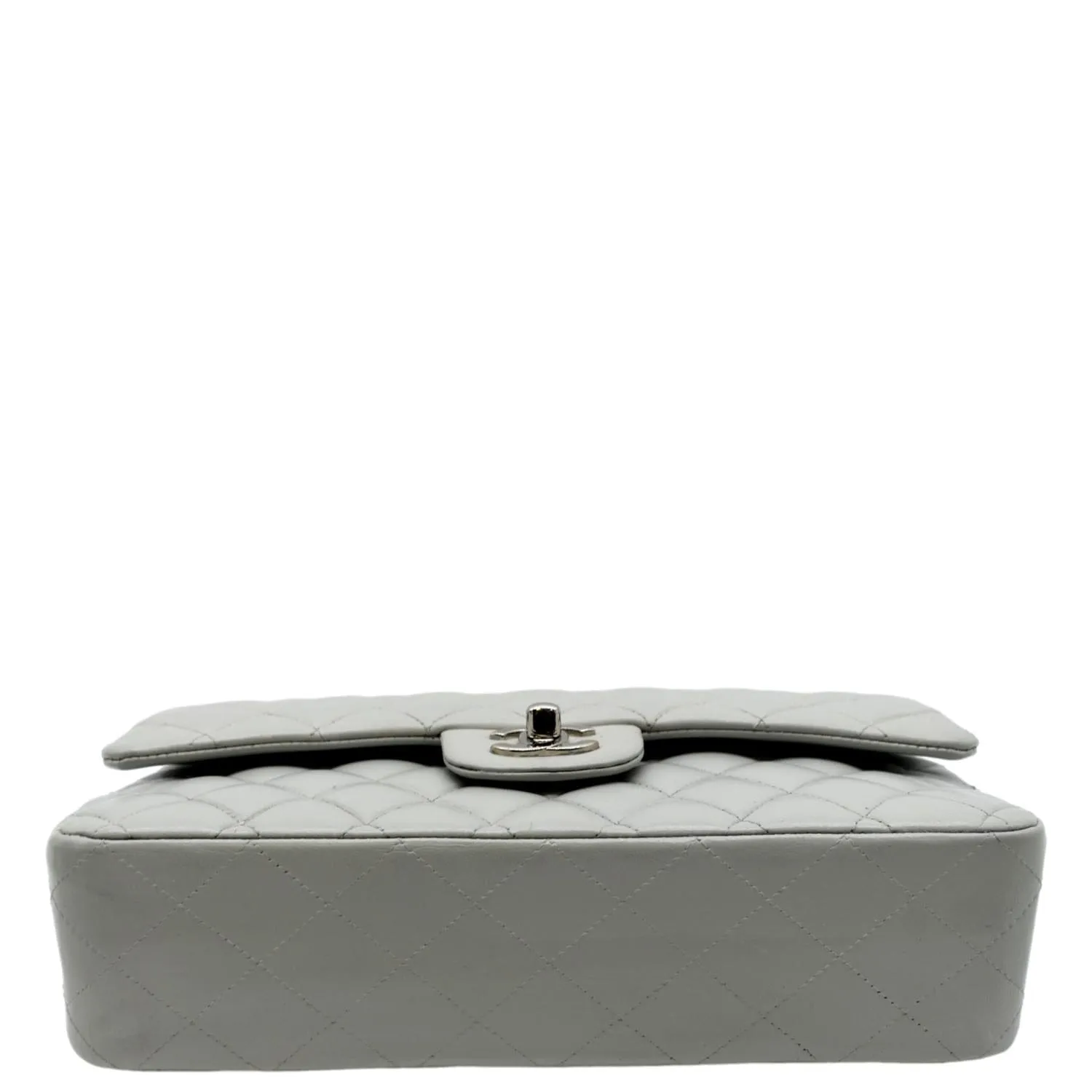 CHANEL Medium Double Flap Calfskin Leather Shoulder Bag Grey