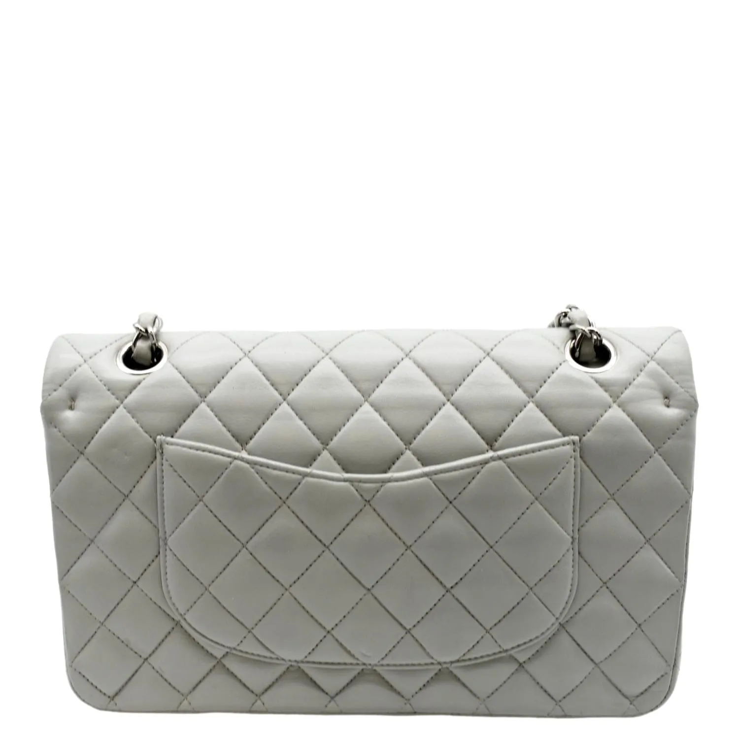 CHANEL Medium Double Flap Calfskin Leather Shoulder Bag Grey