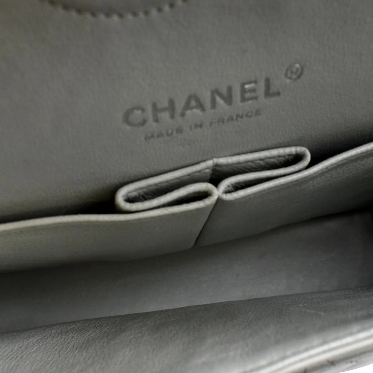 CHANEL Medium Double Flap Calfskin Leather Shoulder Bag Grey