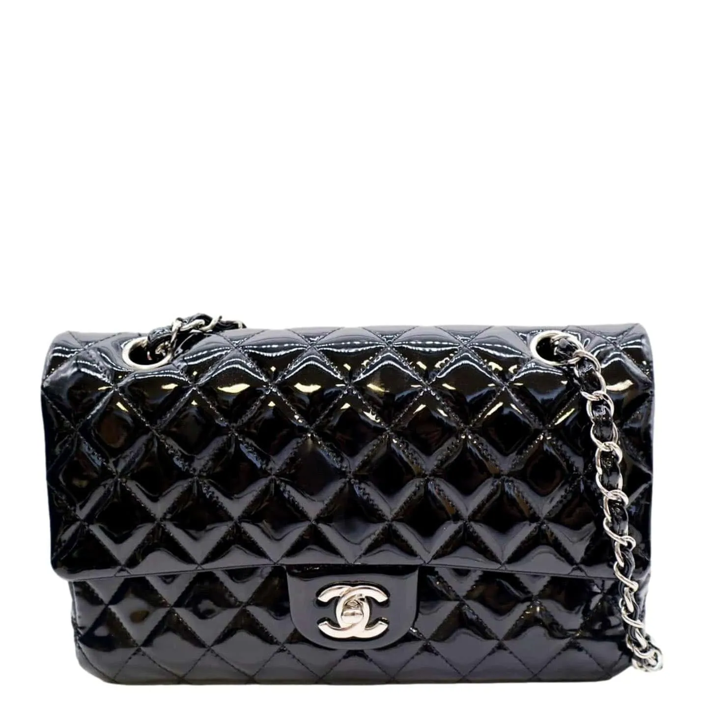 CHANEL Medium Flap Patent Leather Shoulder Bag Black