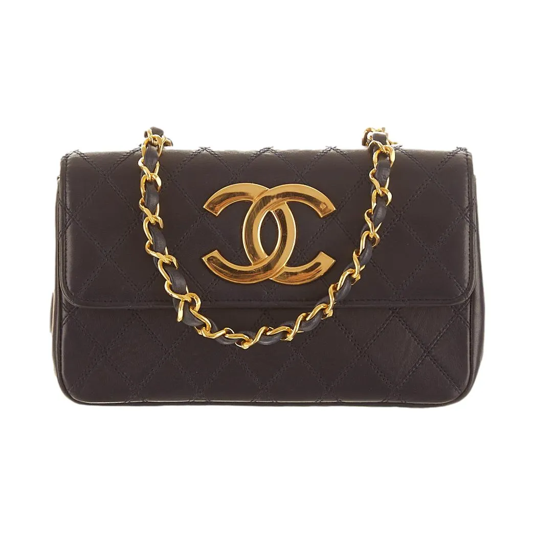 Chanel Navy Quilted Logo Shoulder Bag