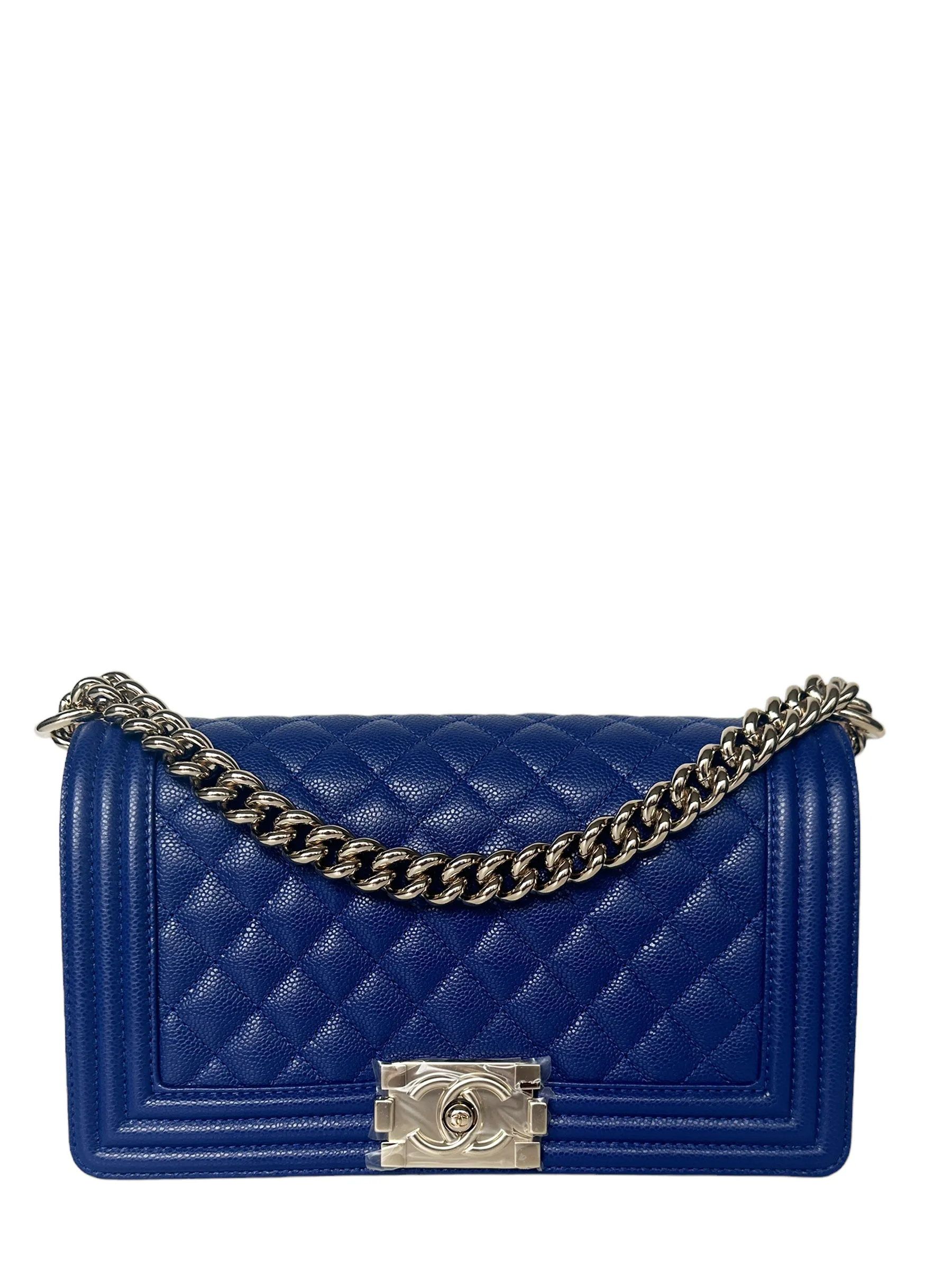 Chanel NEW Cobalt Blue Caviar Leather Quilted Medium Boy Bag