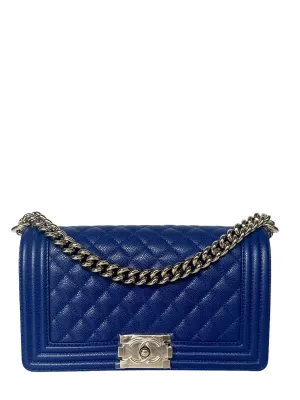 Chanel NEW Cobalt Blue Caviar Leather Quilted Medium Boy Bag