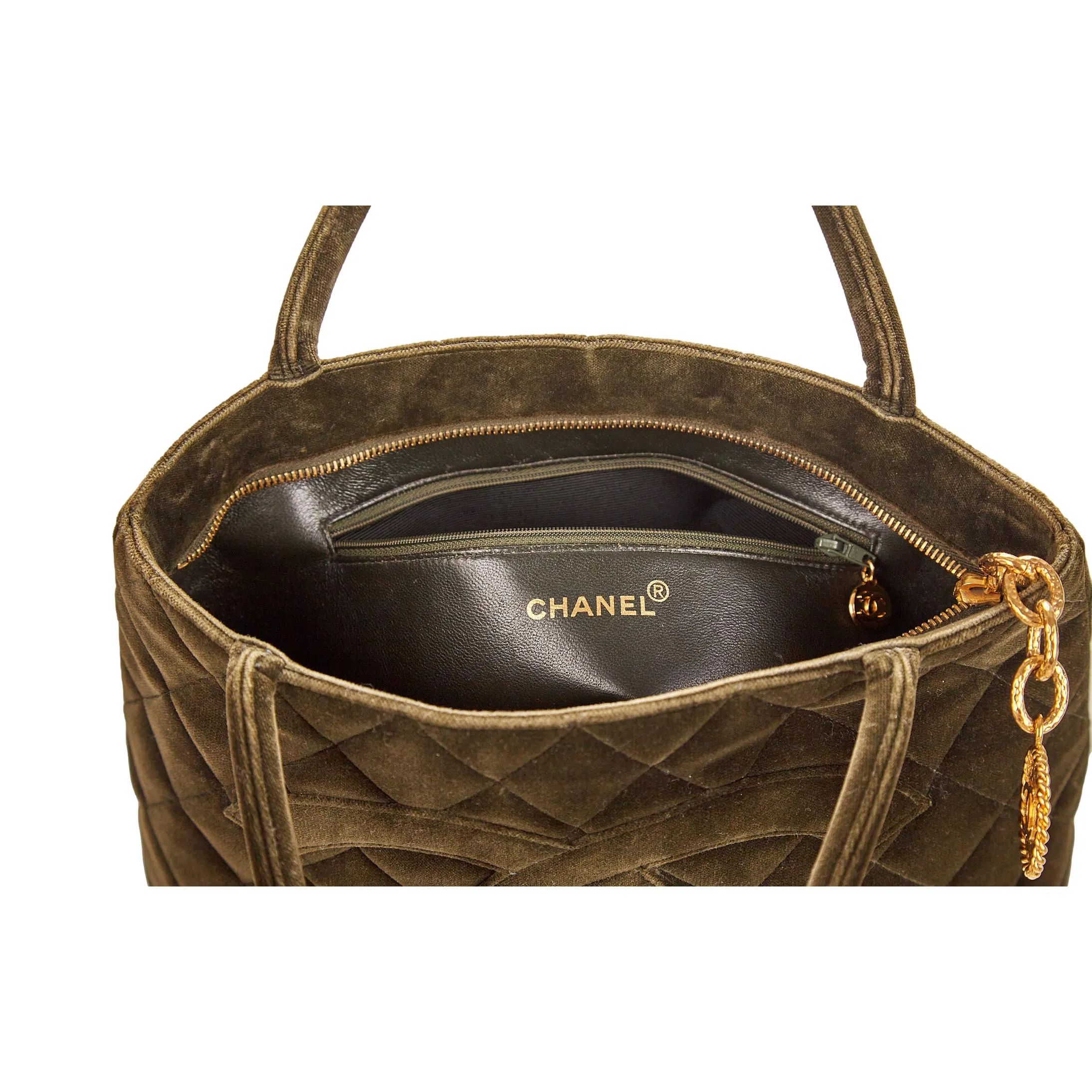 Chanel Olive Velvet Quilted Medallion Tote