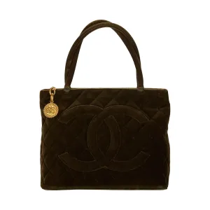 Chanel Olive Velvet Quilted Medallion Tote