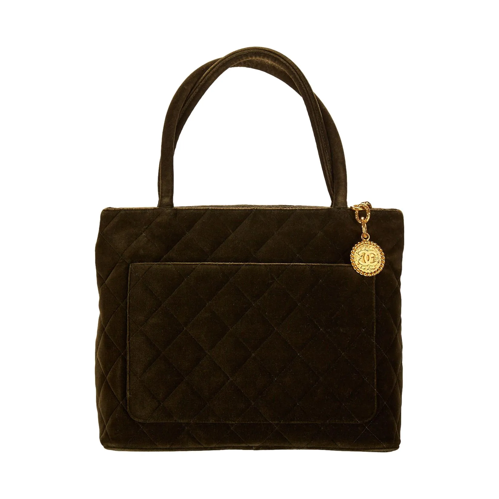Chanel Olive Velvet Quilted Medallion Tote