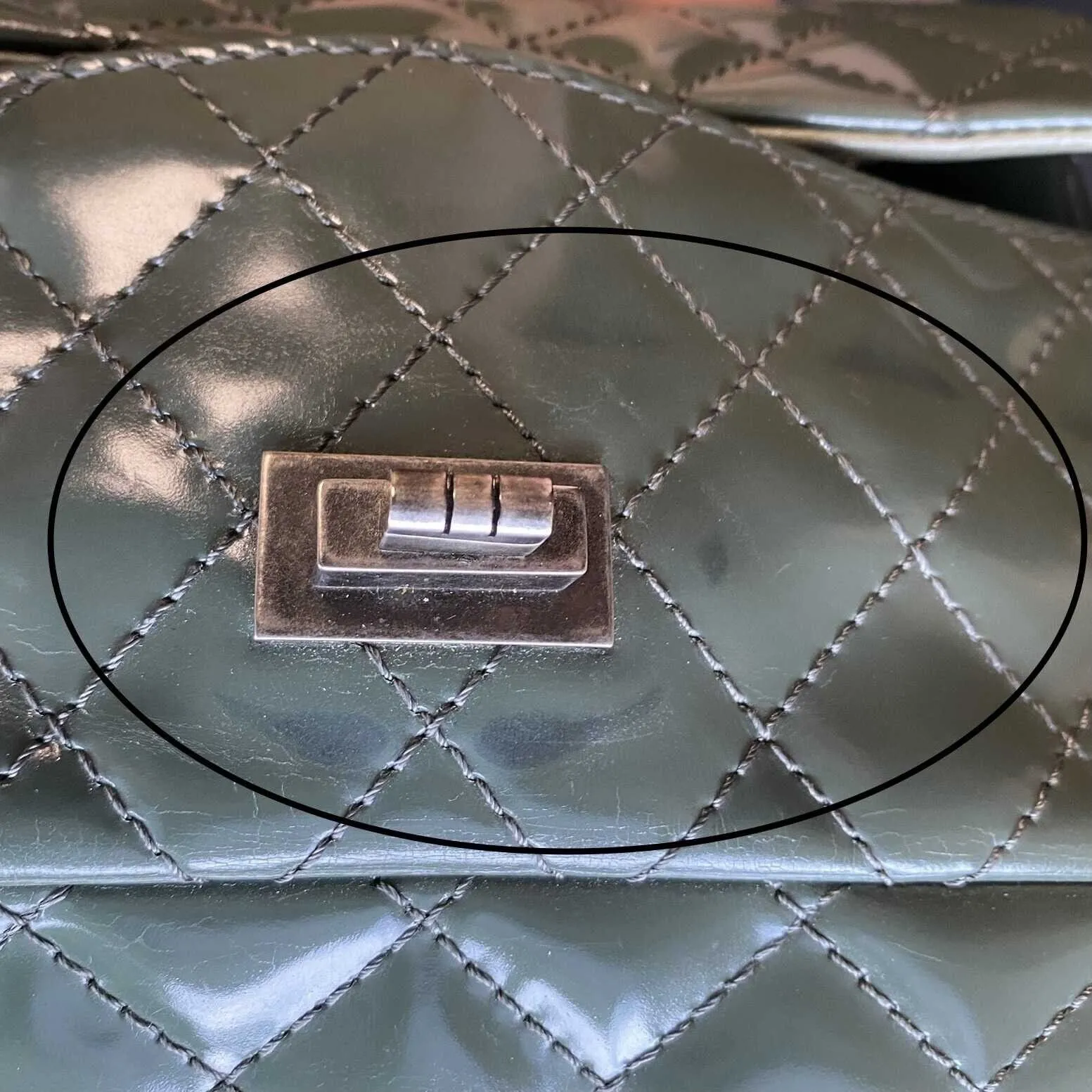 CHANEL Patent Quilted Small Accordion Reissue 2.55 Flap - Olive Green Crossbody