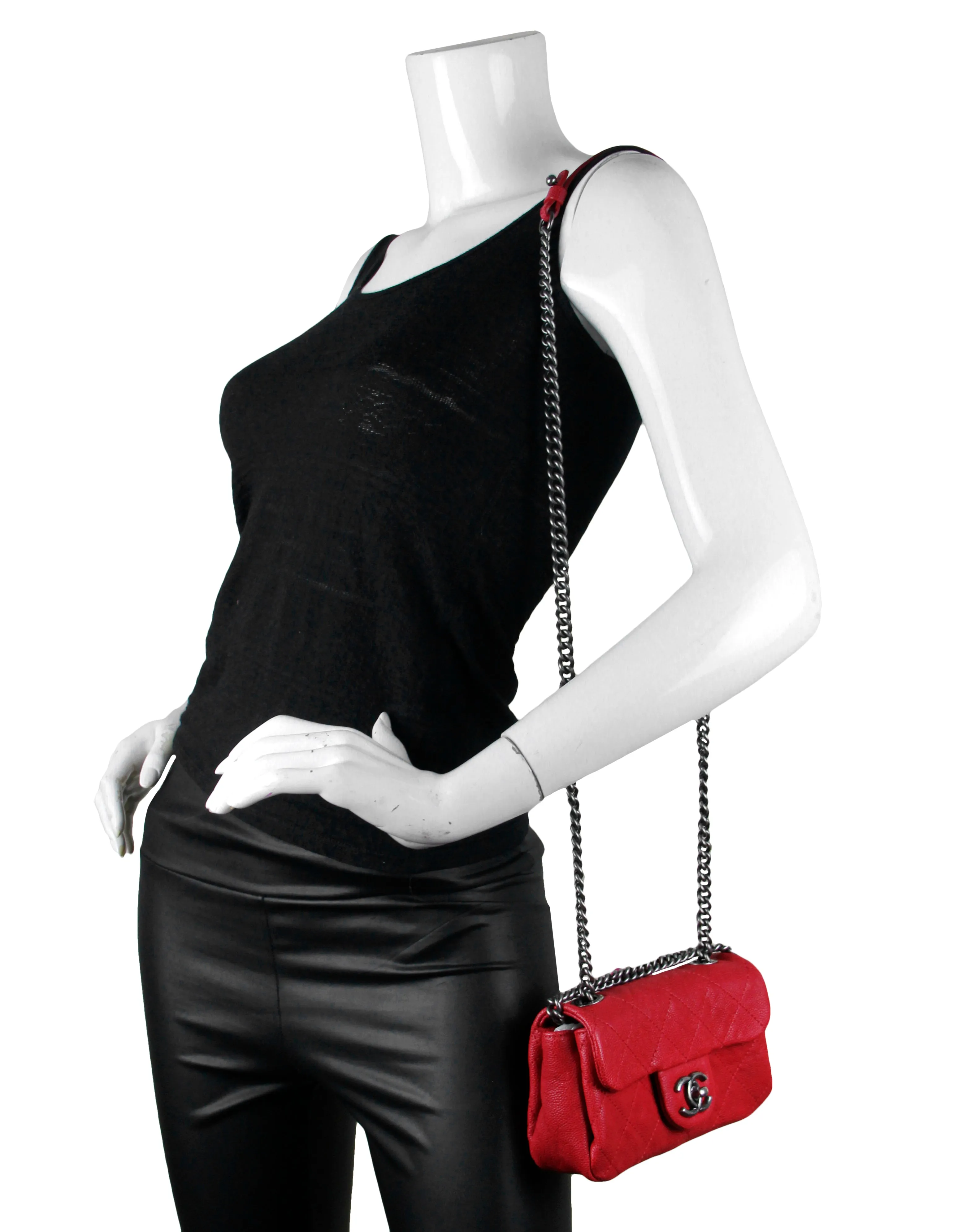 Chanel Red Caviar Leather Quilted Mini Simply CC Flap Bag