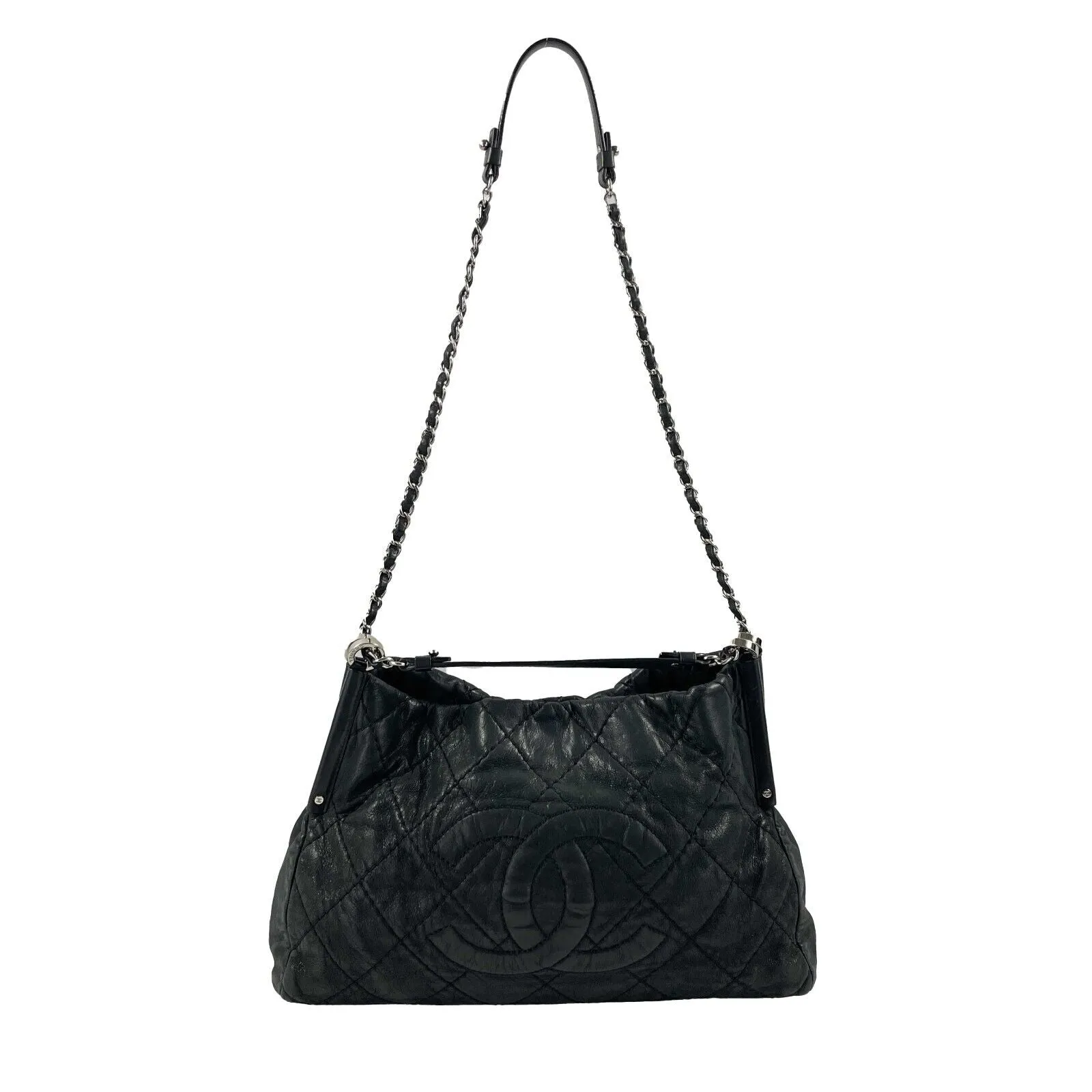 CHANEL - Sea Hit CC Iridescent Calfskin Medium Black Shoulder Bag