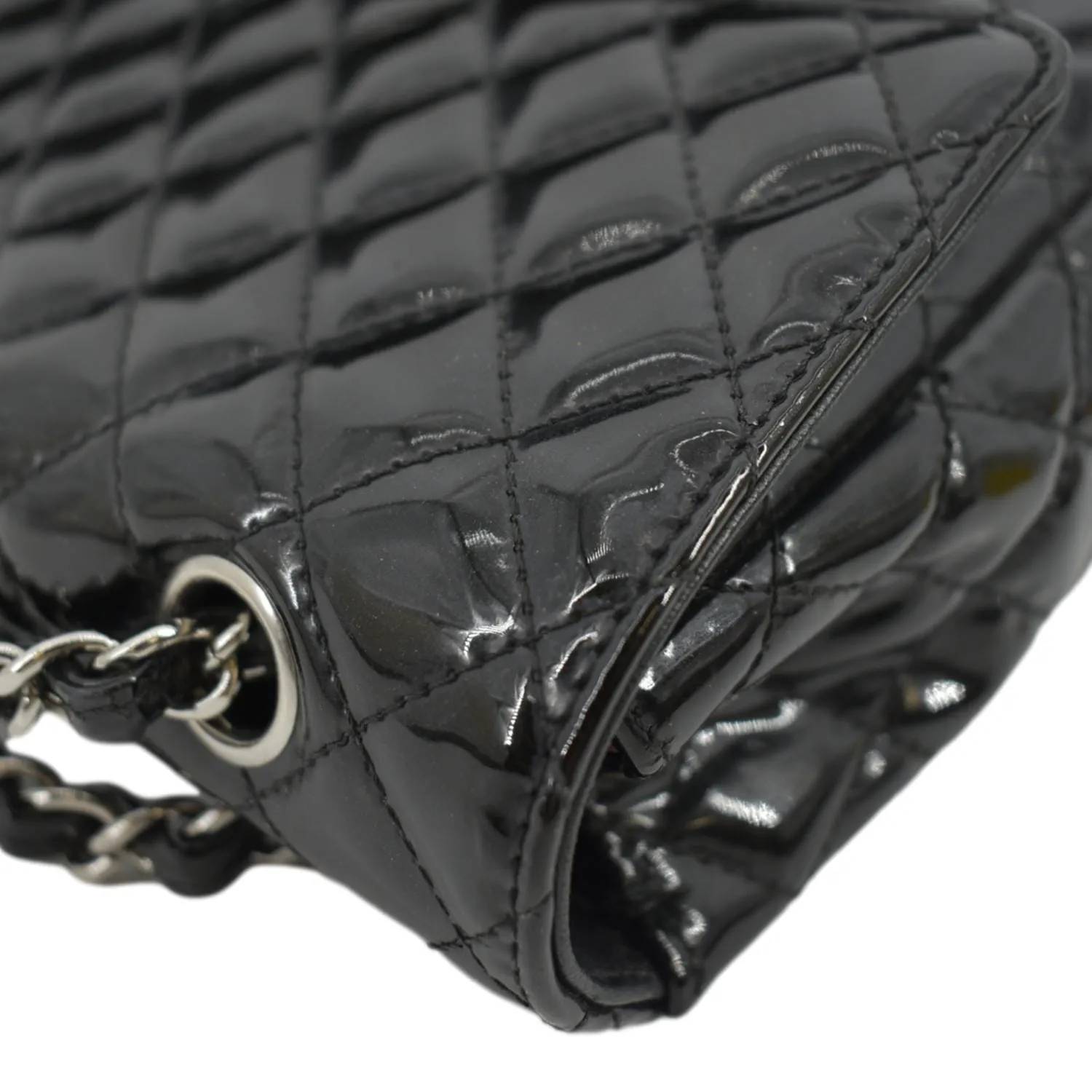 CHANEL Secret Label Flap Patent Leather Shoulder Bag Black