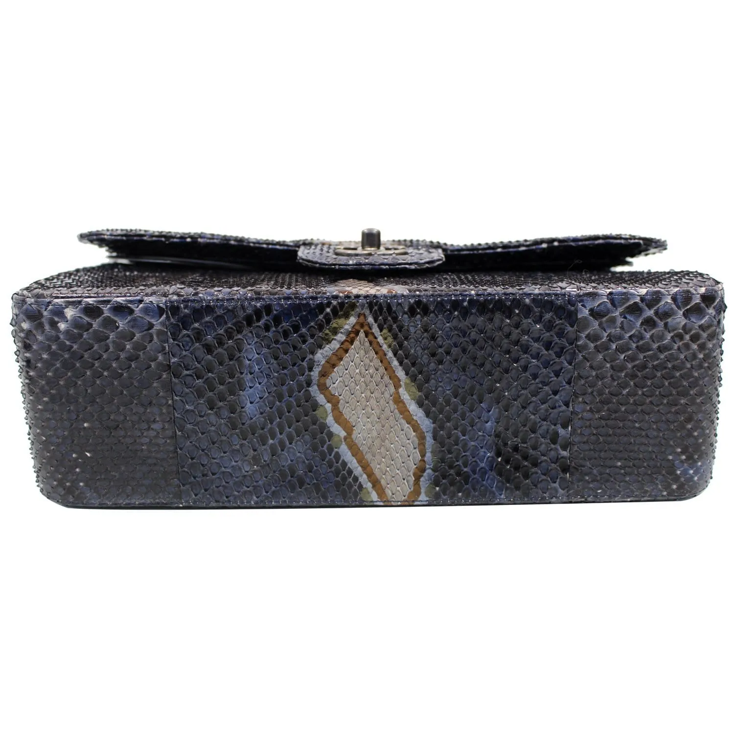 CHANEL Timeless Classic Double Flap Python Shoulder Bag Navy Blue