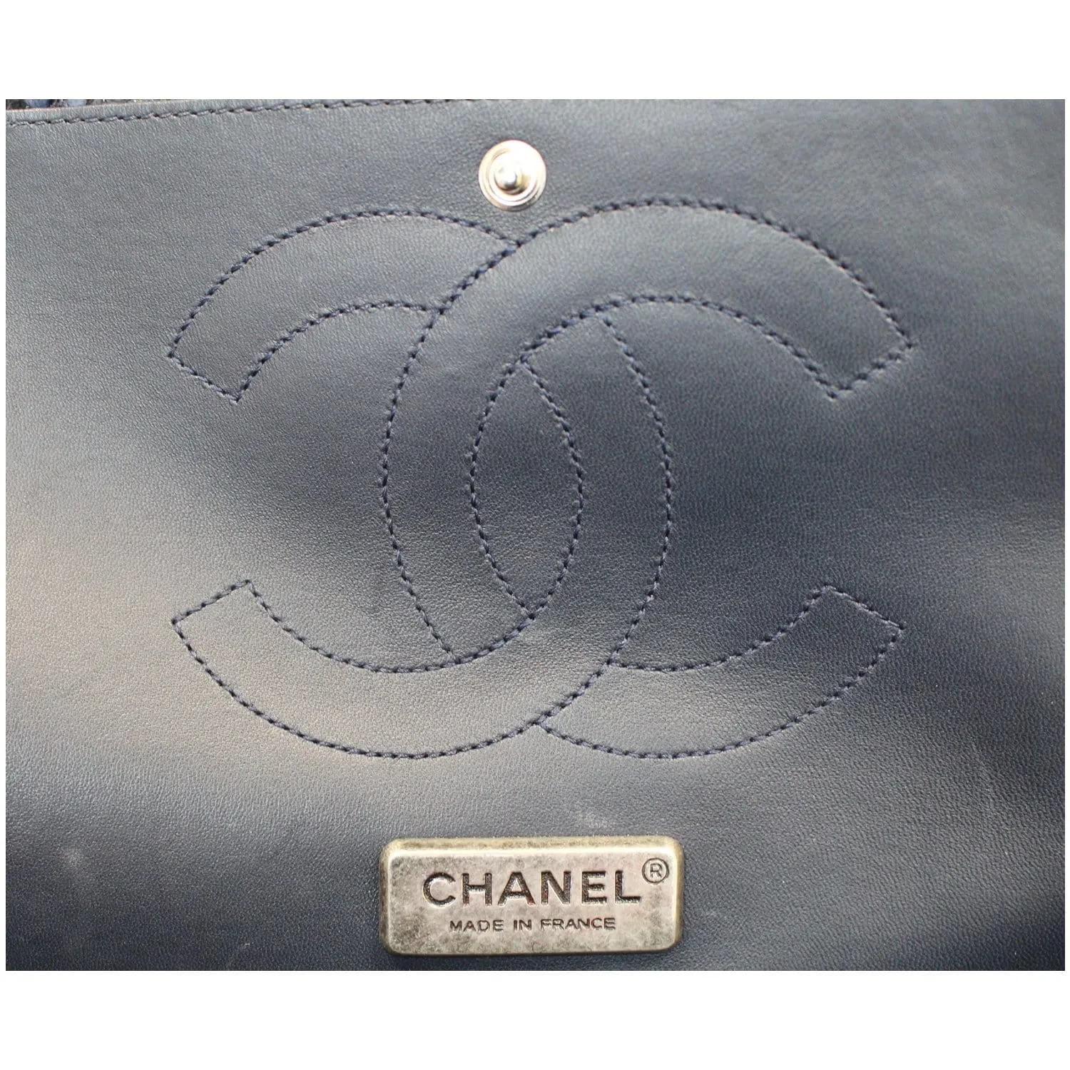 CHANEL Timeless Classic Double Flap Python Shoulder Bag Navy Blue