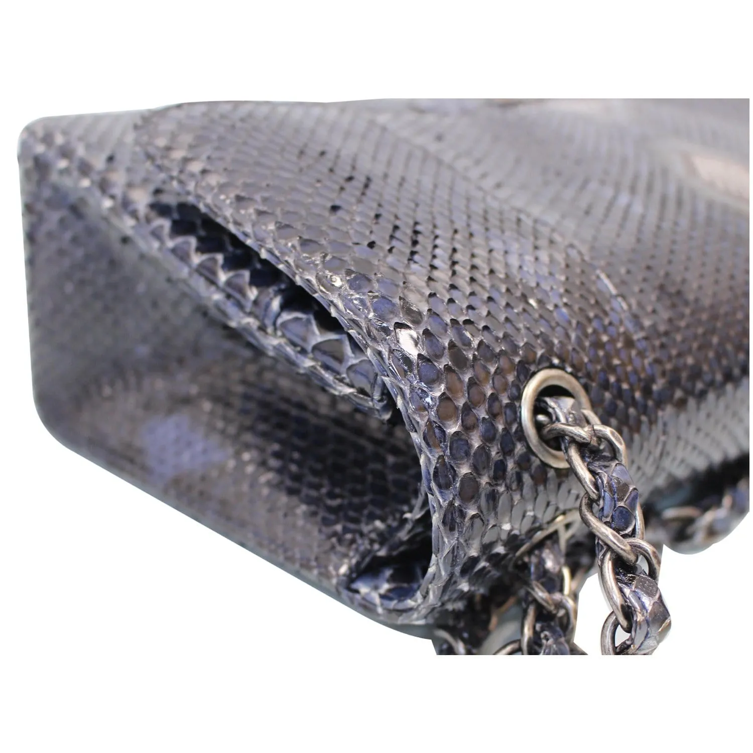 CHANEL Timeless Classic Double Flap Python Shoulder Bag Navy Blue