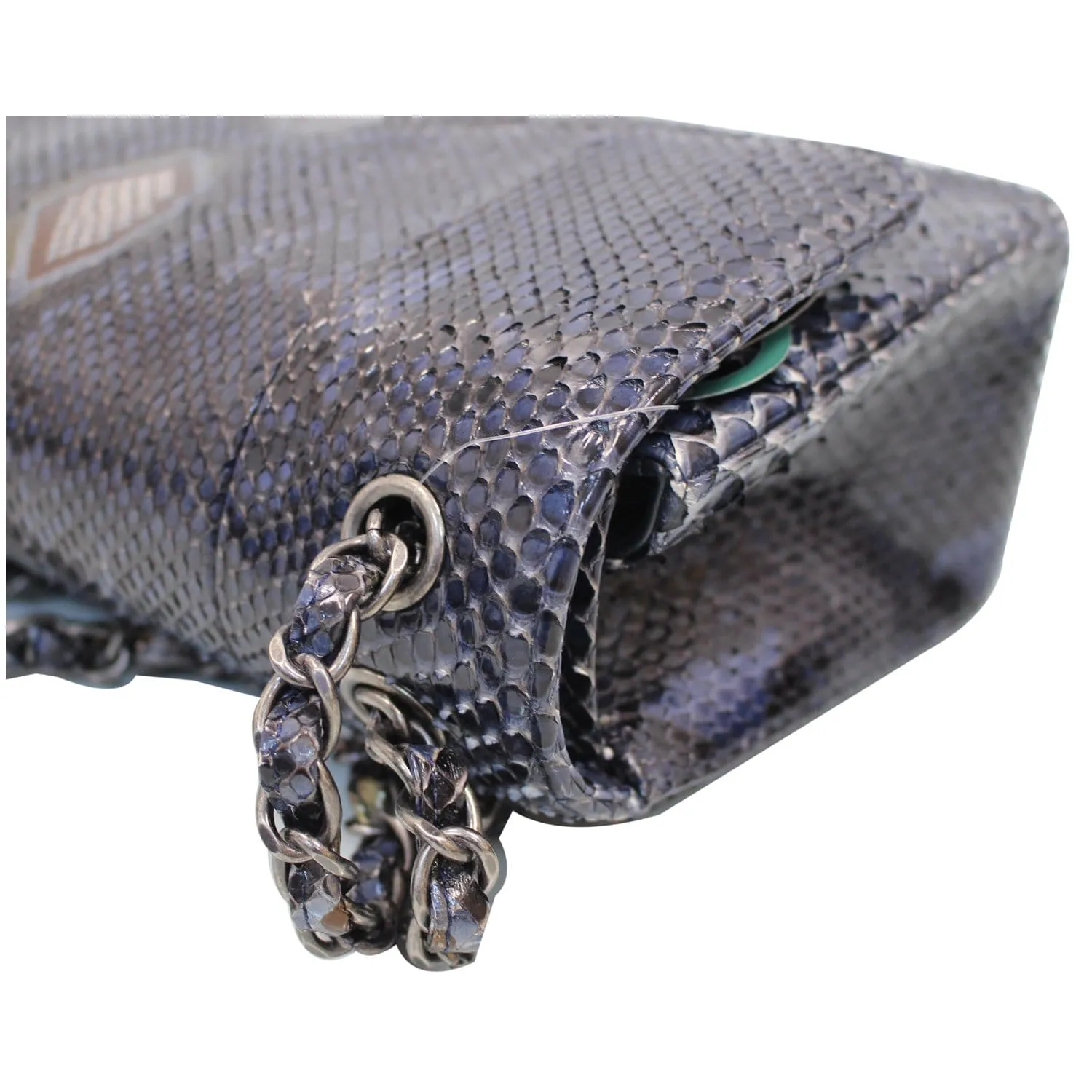 CHANEL Timeless Classic Double Flap Python Shoulder Bag Navy Blue