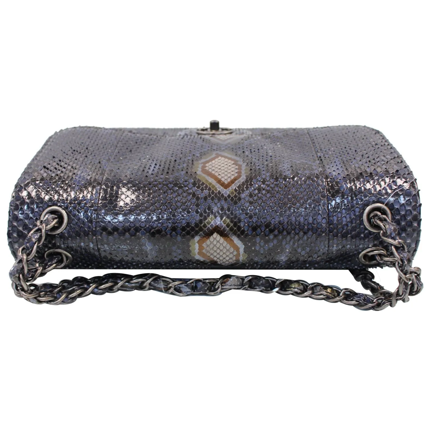 CHANEL Timeless Classic Double Flap Python Shoulder Bag Navy Blue