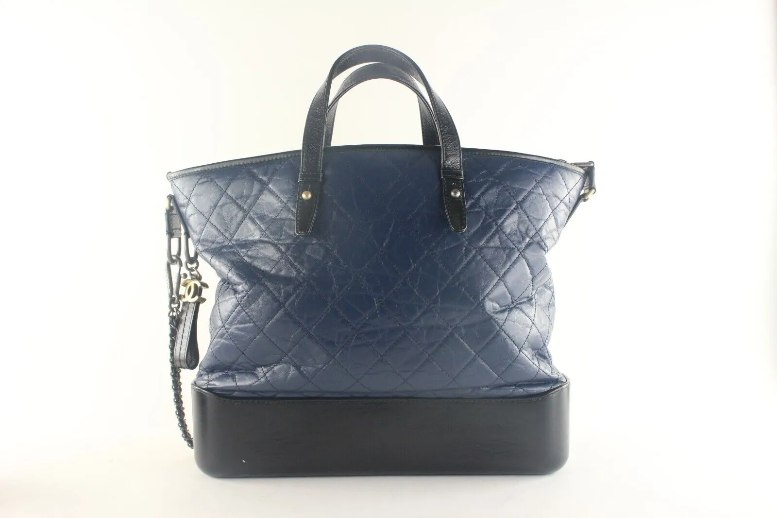 Chanel Two-Tone Quilted Black x Blue Leather Gabrielle 2way Tote 6CK103K