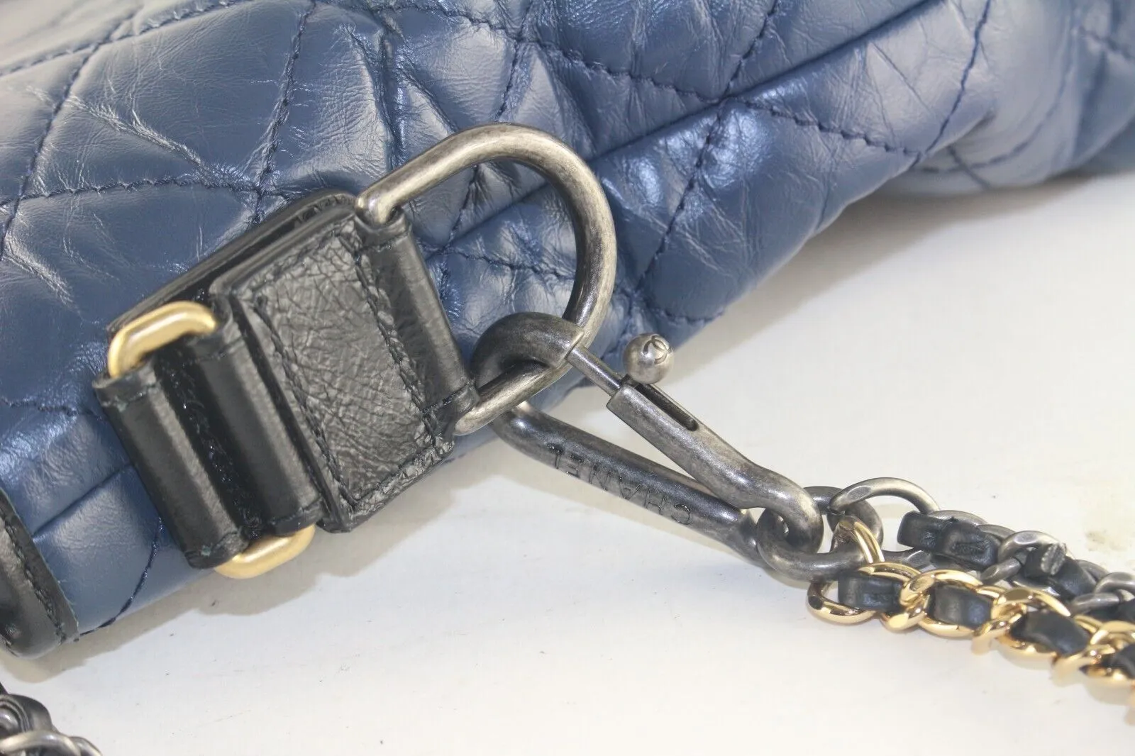 Chanel Two-Tone Quilted Black x Blue Leather Gabrielle 2way Tote 6CK103K