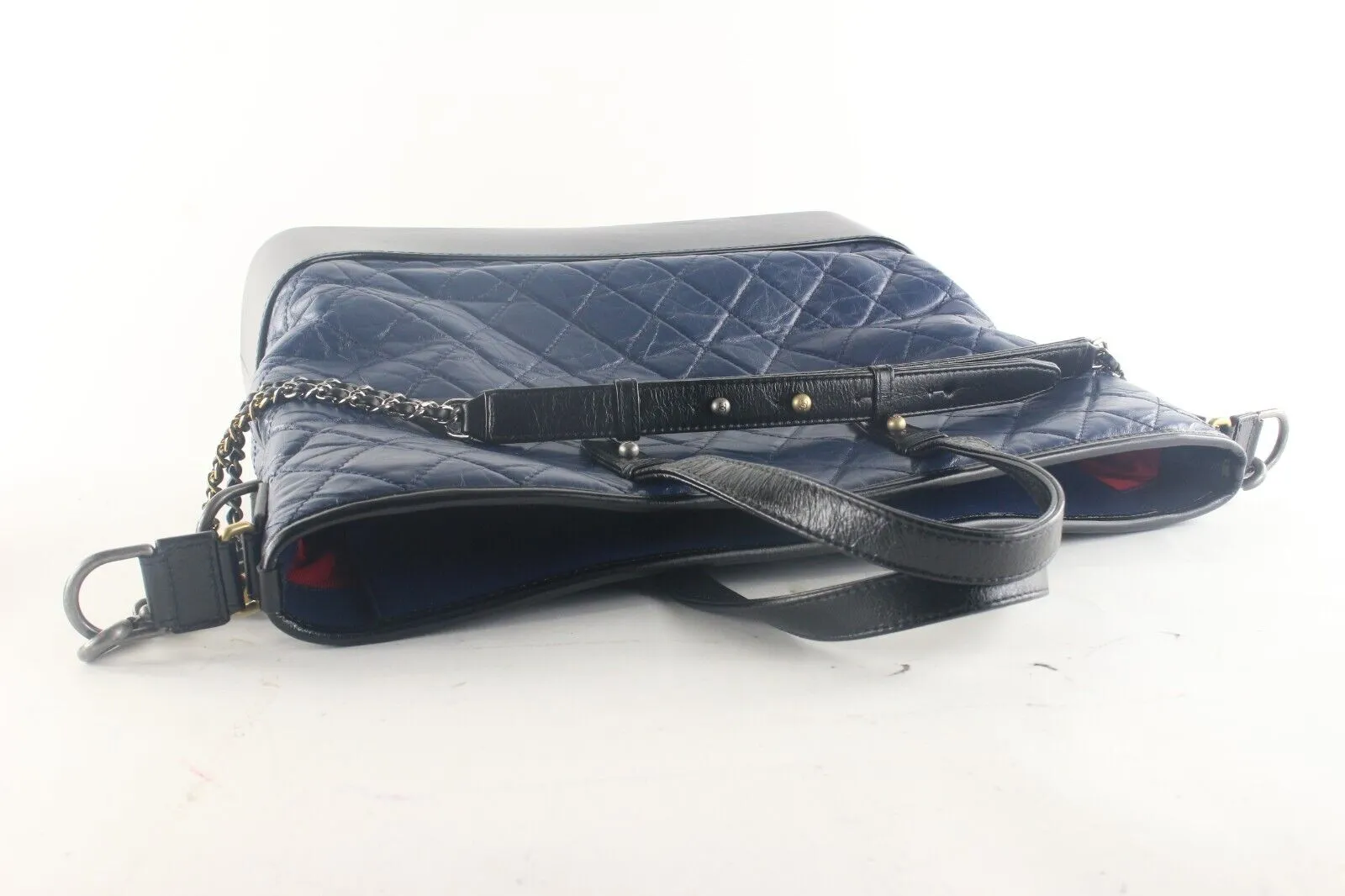 Chanel Two-Tone Quilted Black x Blue Leather Gabrielle 2way Tote 6CK103K