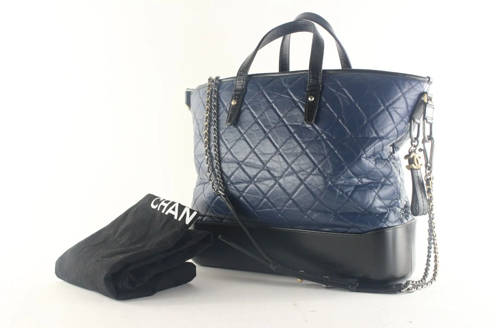 Chanel Two-Tone Quilted Black x Blue Leather Gabrielle 2way Tote 6CK103K