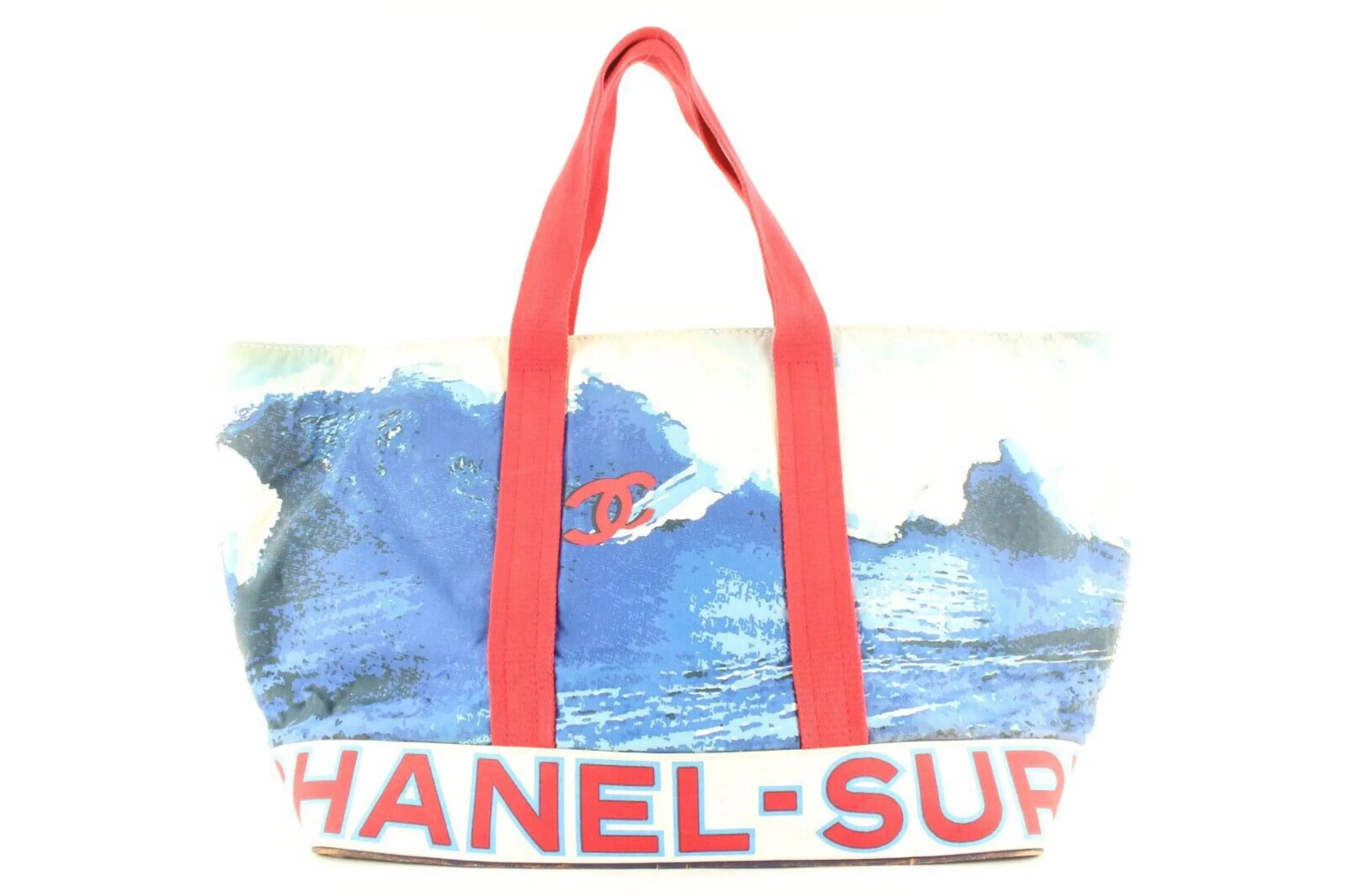 Chanel XL Wave Surf CC Logo Tote Blue x Red 1CAS424