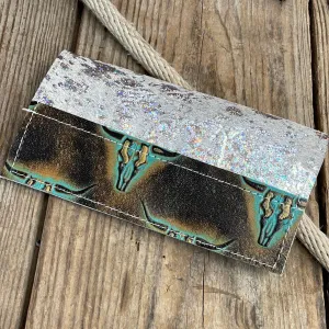 Checkbook Cover - Holographic w/ Patina Skulls