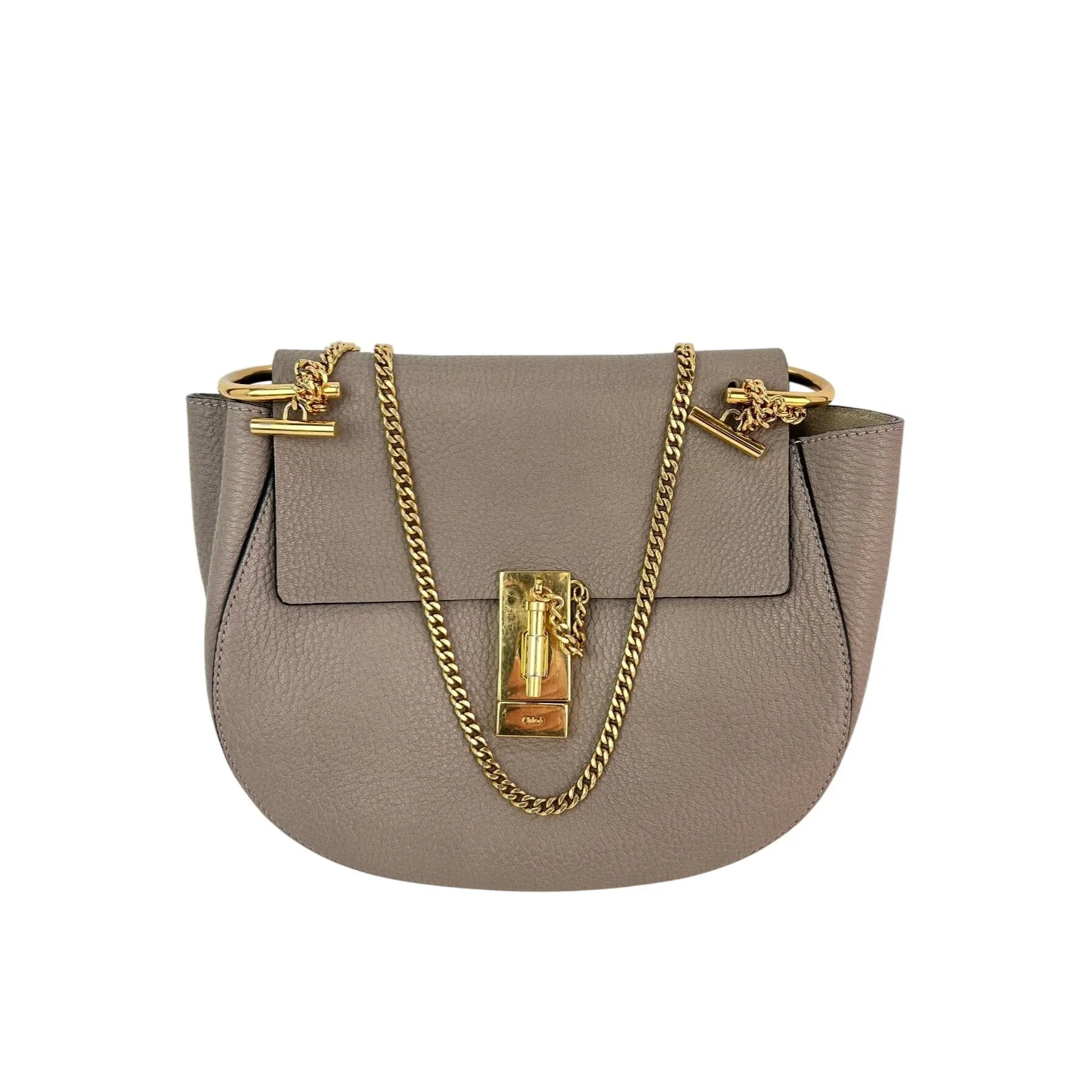 Chloe Small Drew Gray Grained Lambskin Leather Shoulder Cross-body Bag