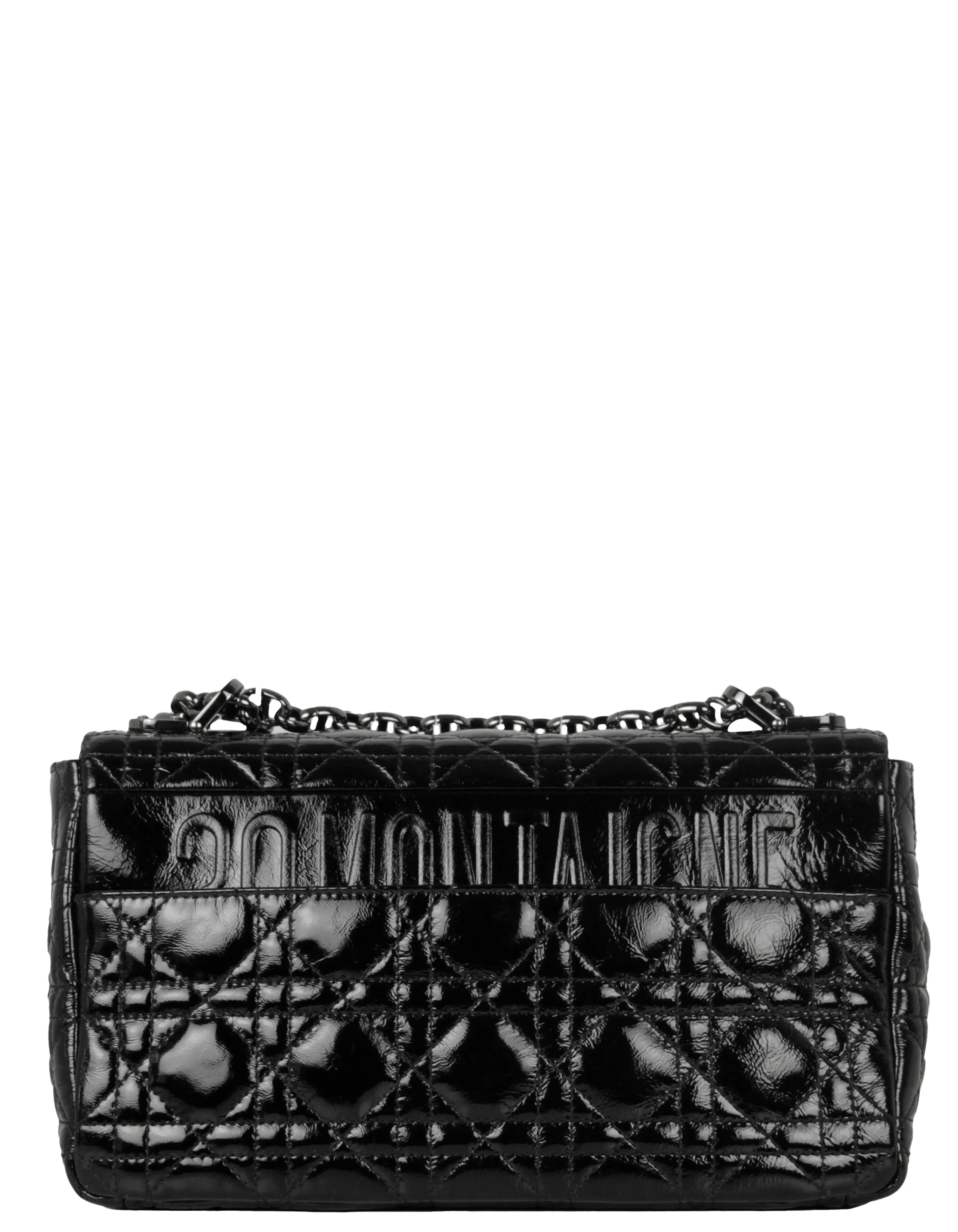 Christian Dior Black Patent Leather Cannage Medium Caro Bag