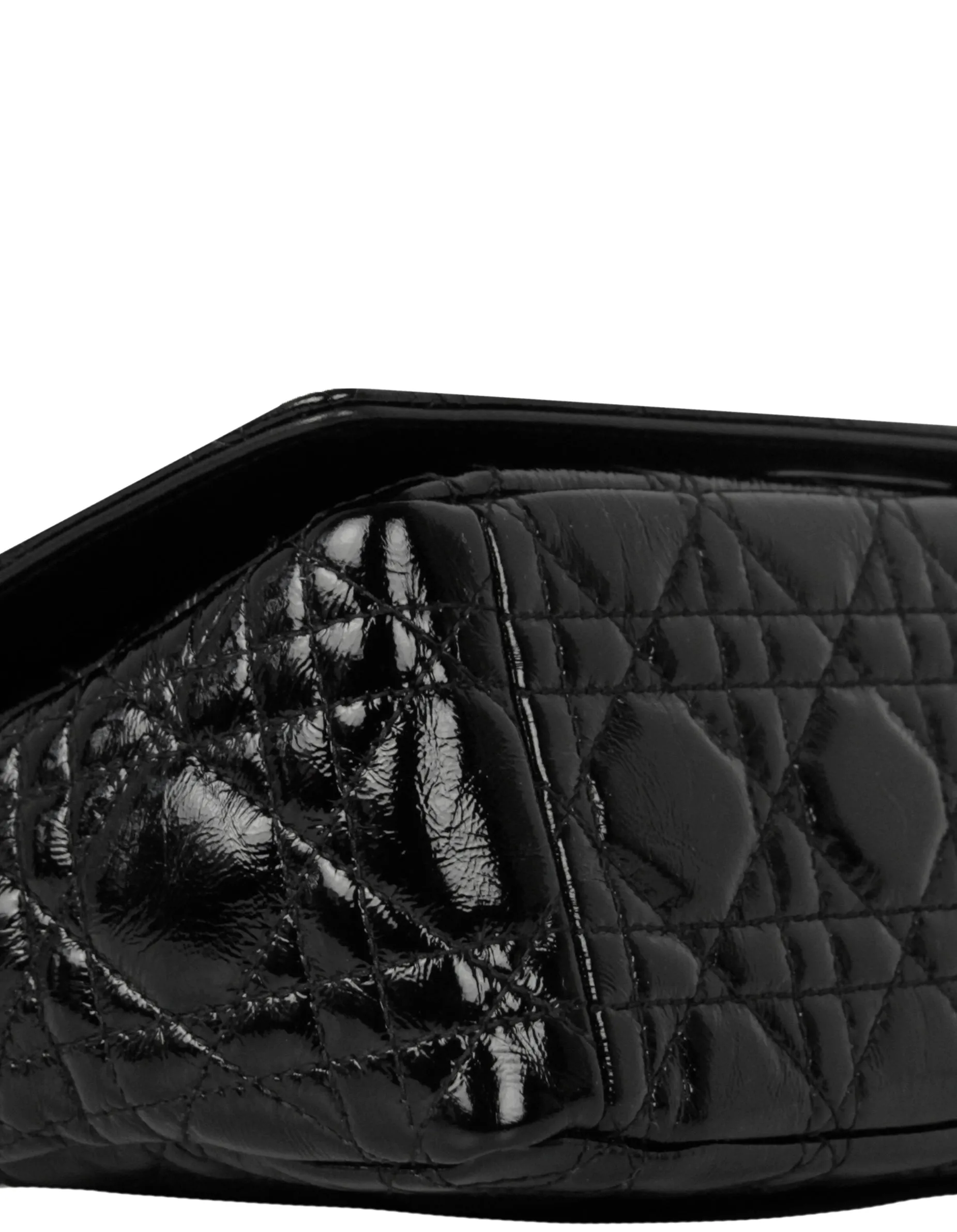 Christian Dior Black Patent Leather Cannage Medium Caro Bag