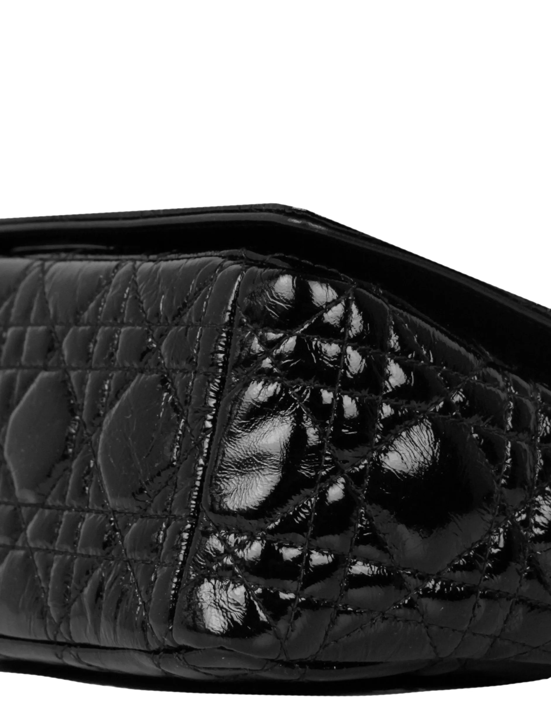 Christian Dior Black Patent Leather Cannage Medium Caro Bag