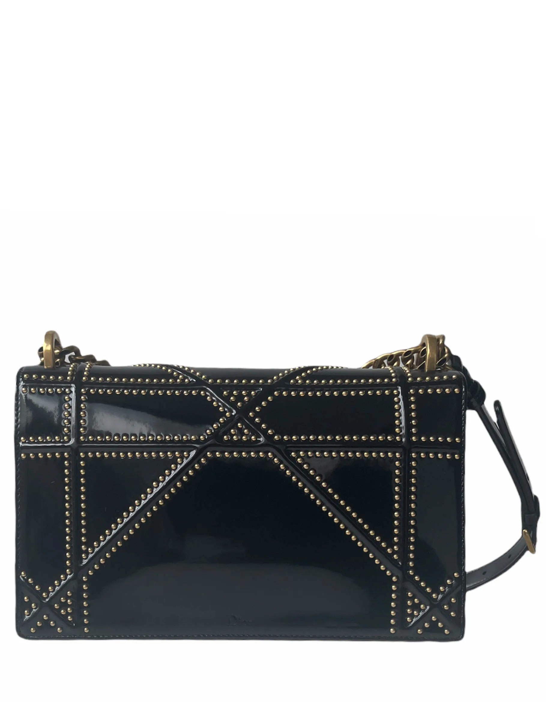 Christian Dior Black Patent Leather Studded Medium Diorama Flap Bag