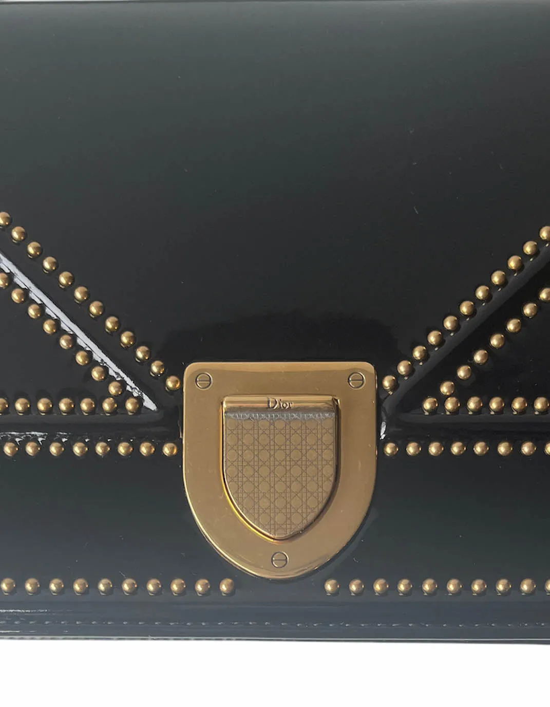 Christian Dior Black Patent Leather Studded Medium Diorama Flap Bag