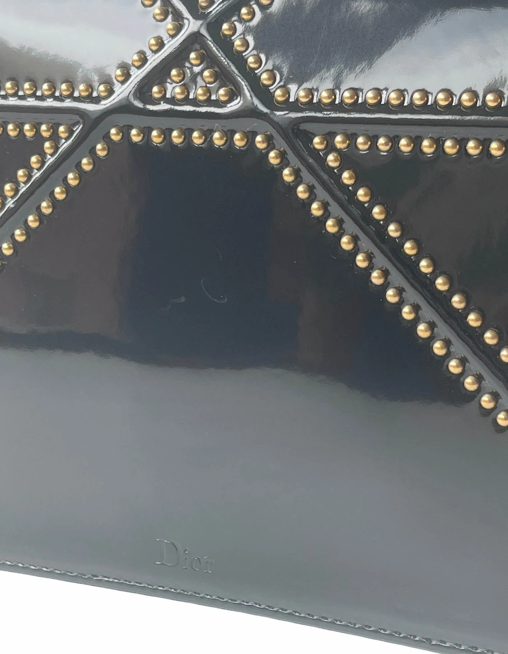 Christian Dior Black Patent Leather Studded Medium Diorama Flap Bag