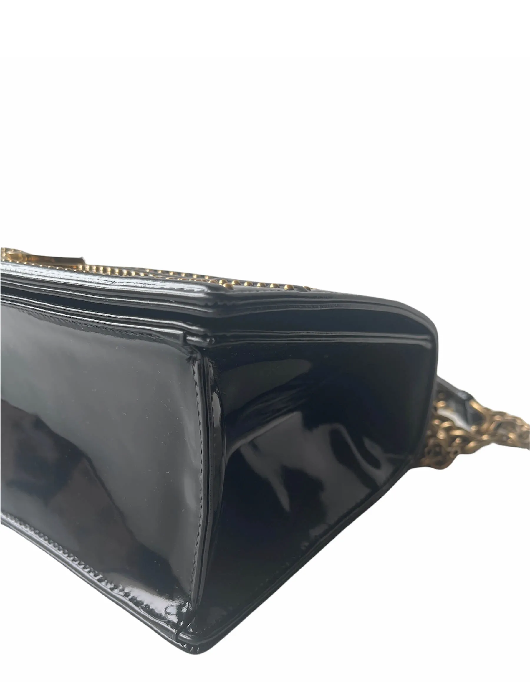 Christian Dior Black Patent Leather Studded Medium Diorama Flap Bag