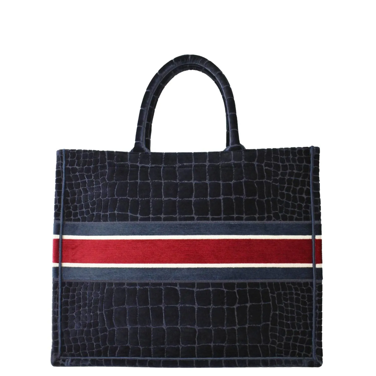 CHRISTIAN DIOR Large Book Embossed Velvet Tote Bag Navy