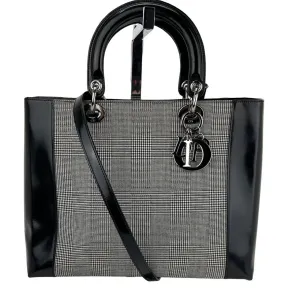 Christian Dior Large Lady Black Patent Leather Canvas Hand Bag