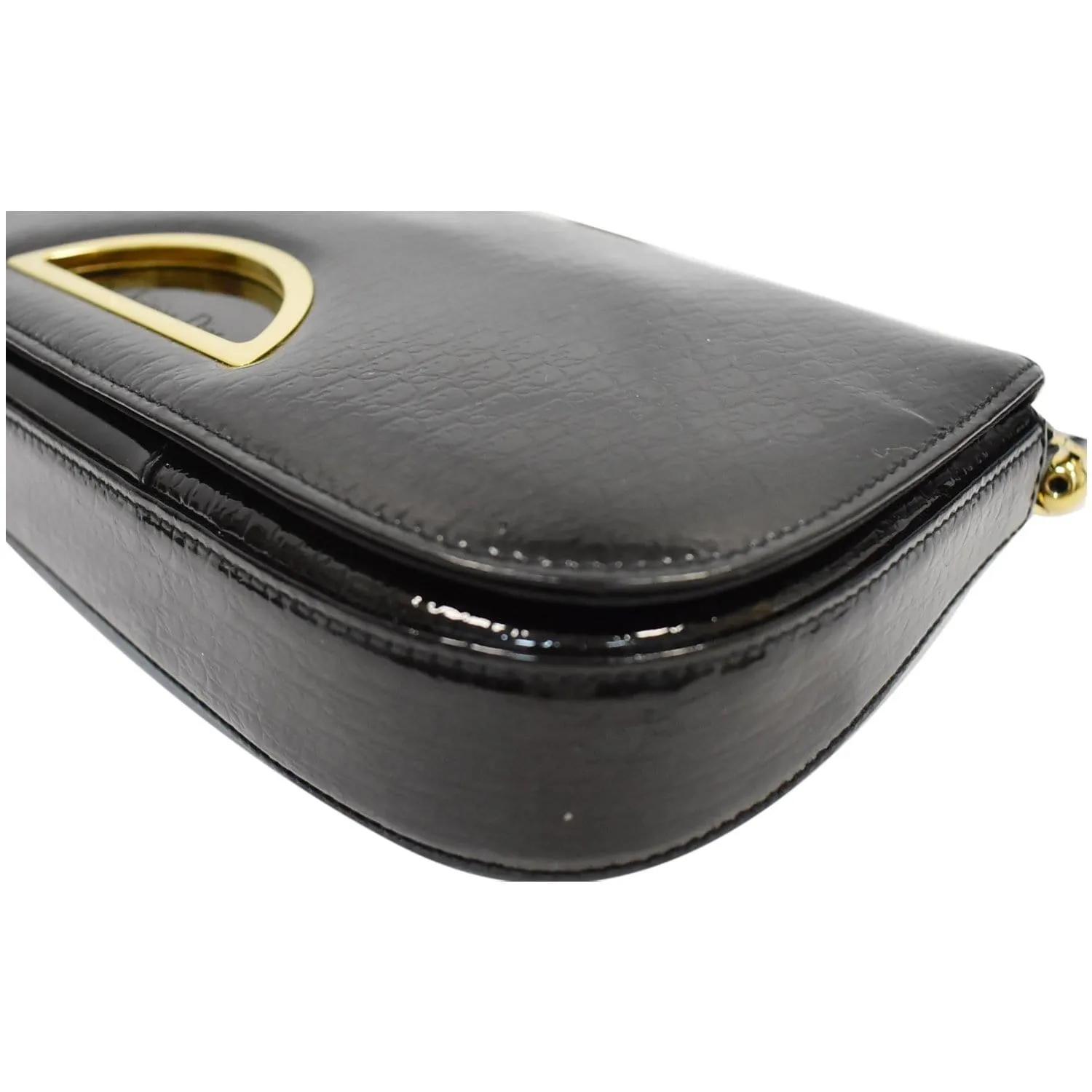 CHRISTIAN DIOR Maris Pearl Patent Monogram Shoulder Bag Black