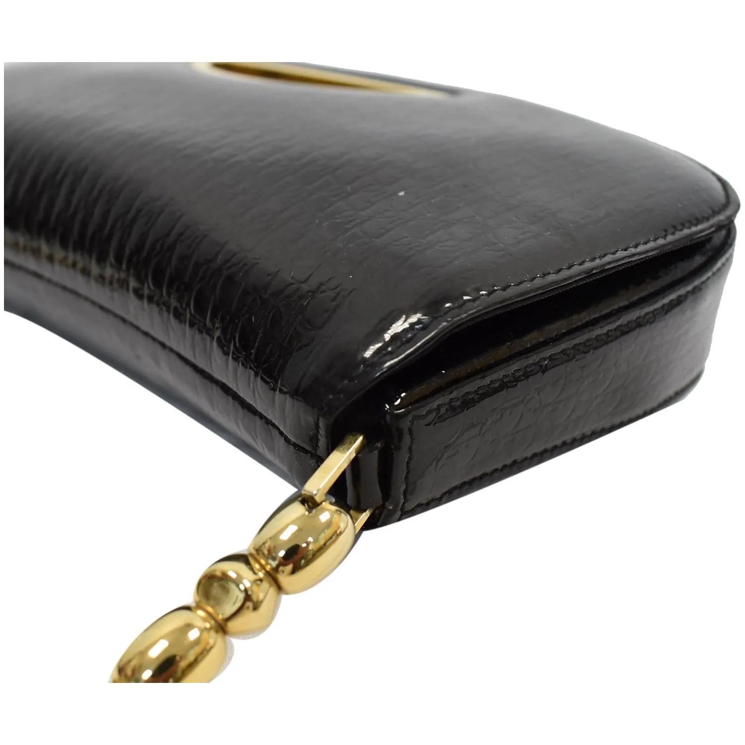 CHRISTIAN DIOR Maris Pearl Patent Monogram Shoulder Bag Black