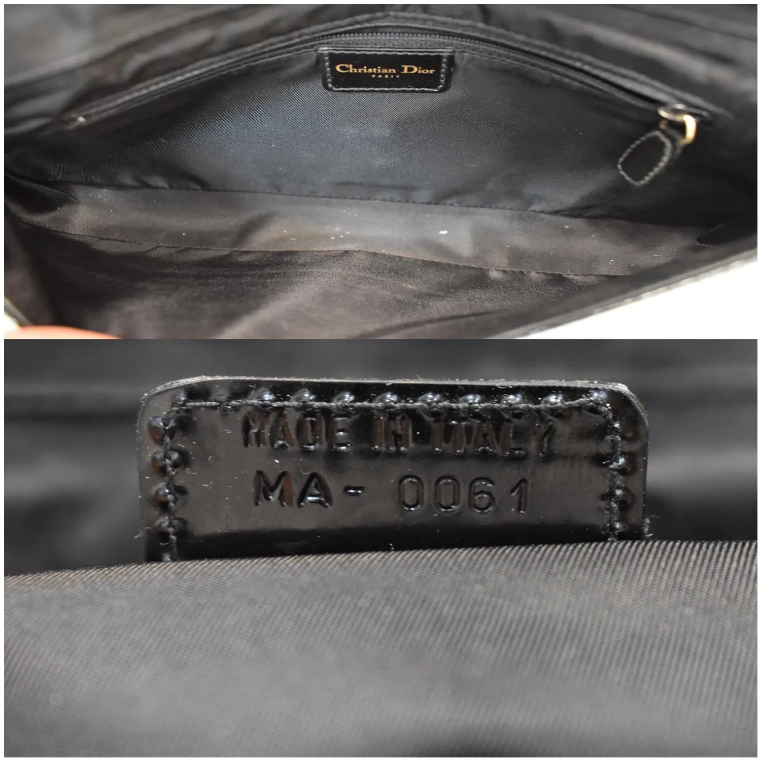 CHRISTIAN DIOR Maris Pearl Patent Monogram Shoulder Bag Black