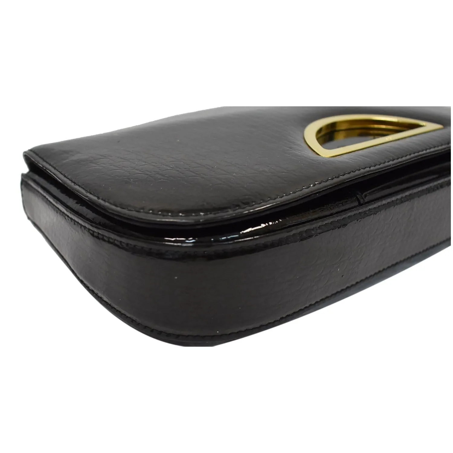 CHRISTIAN DIOR Maris Pearl Patent Monogram Shoulder Bag Black