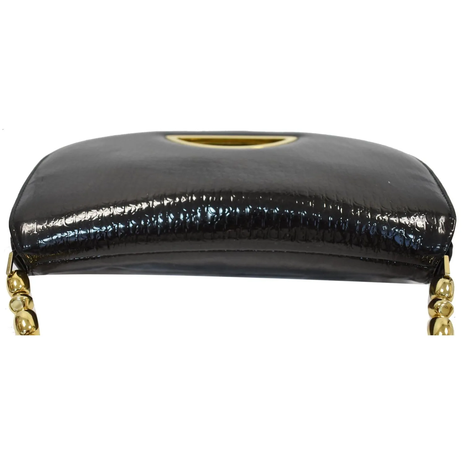 CHRISTIAN DIOR Maris Pearl Patent Monogram Shoulder Bag Black