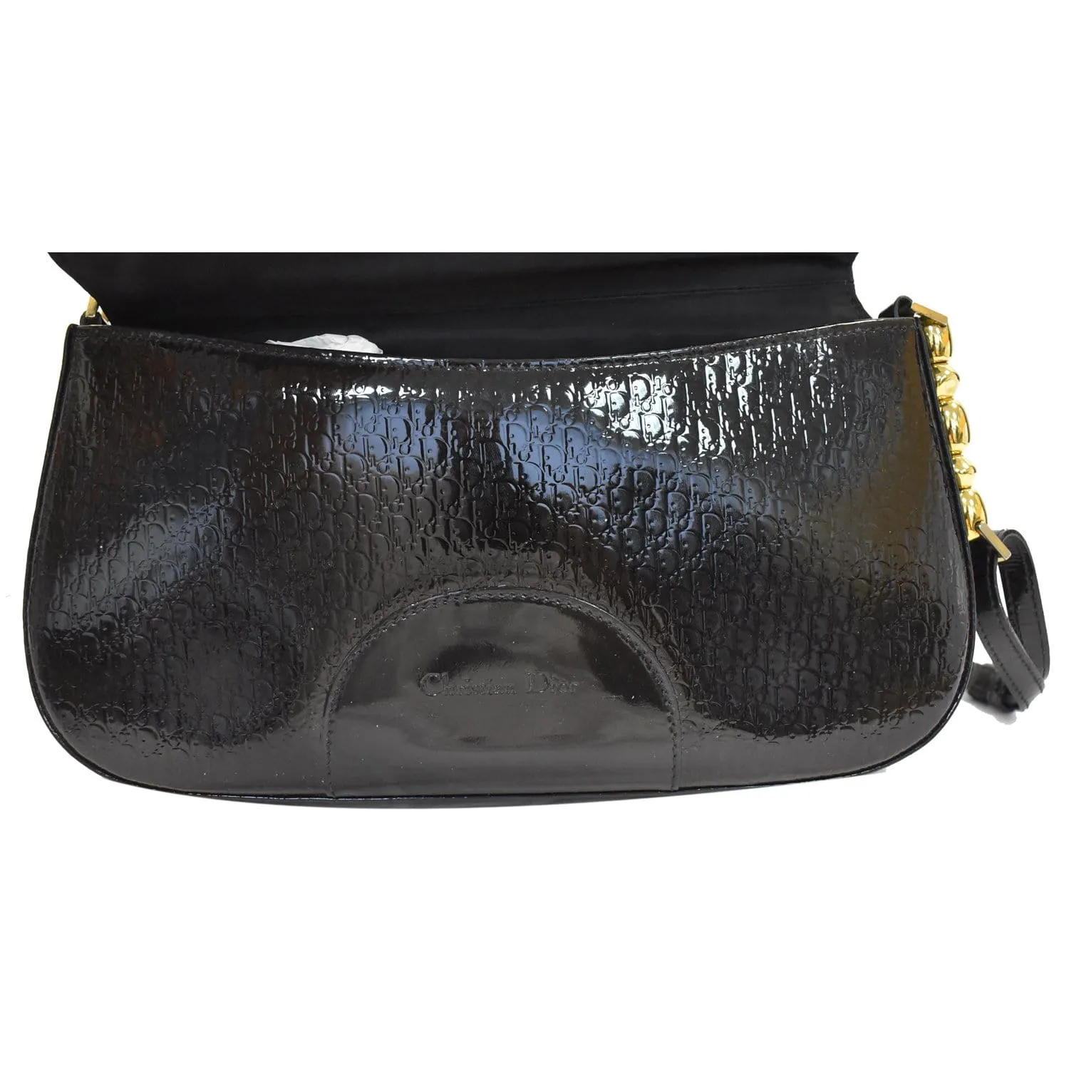 CHRISTIAN DIOR Maris Pearl Patent Monogram Shoulder Bag Black