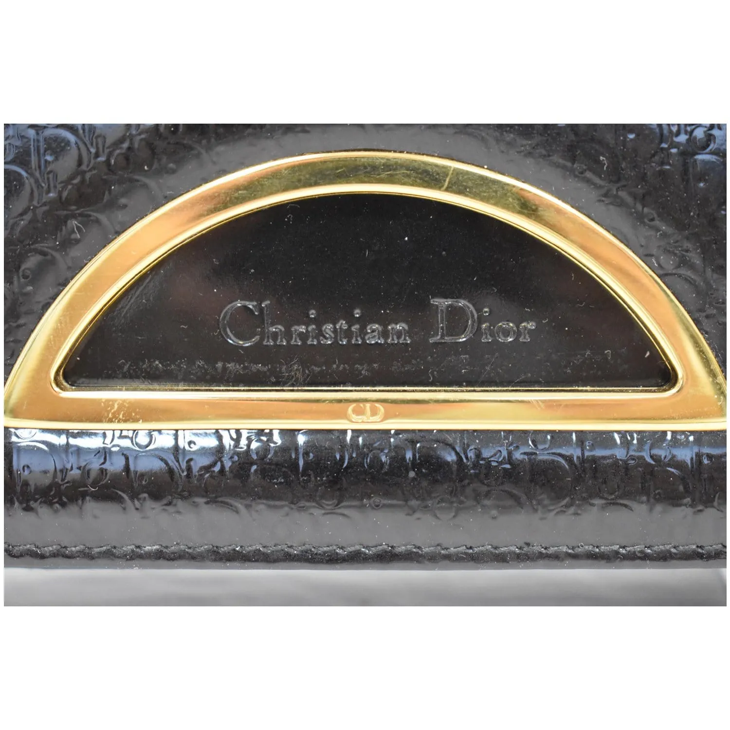 CHRISTIAN DIOR Maris Pearl Patent Monogram Shoulder Bag Black