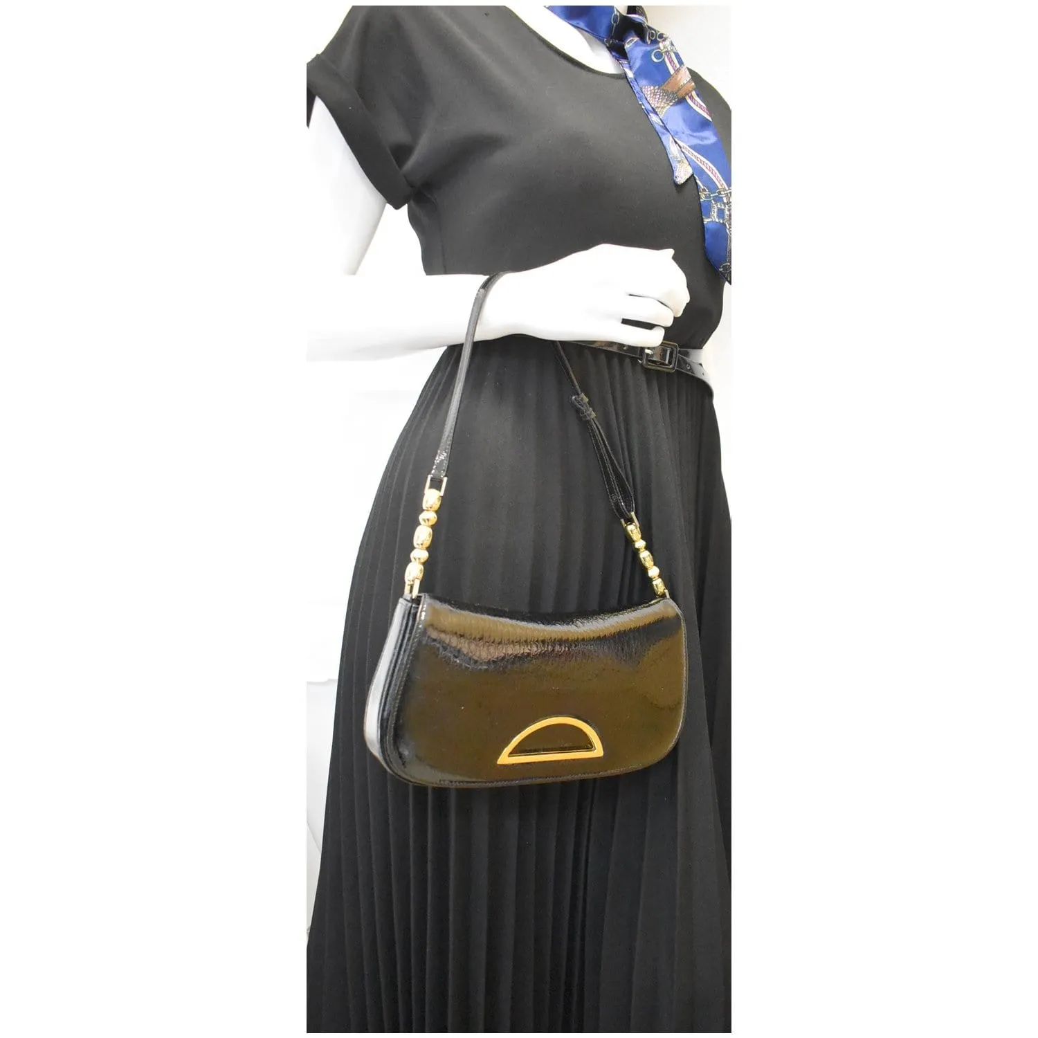 CHRISTIAN DIOR Maris Pearl Patent Monogram Shoulder Bag Black
