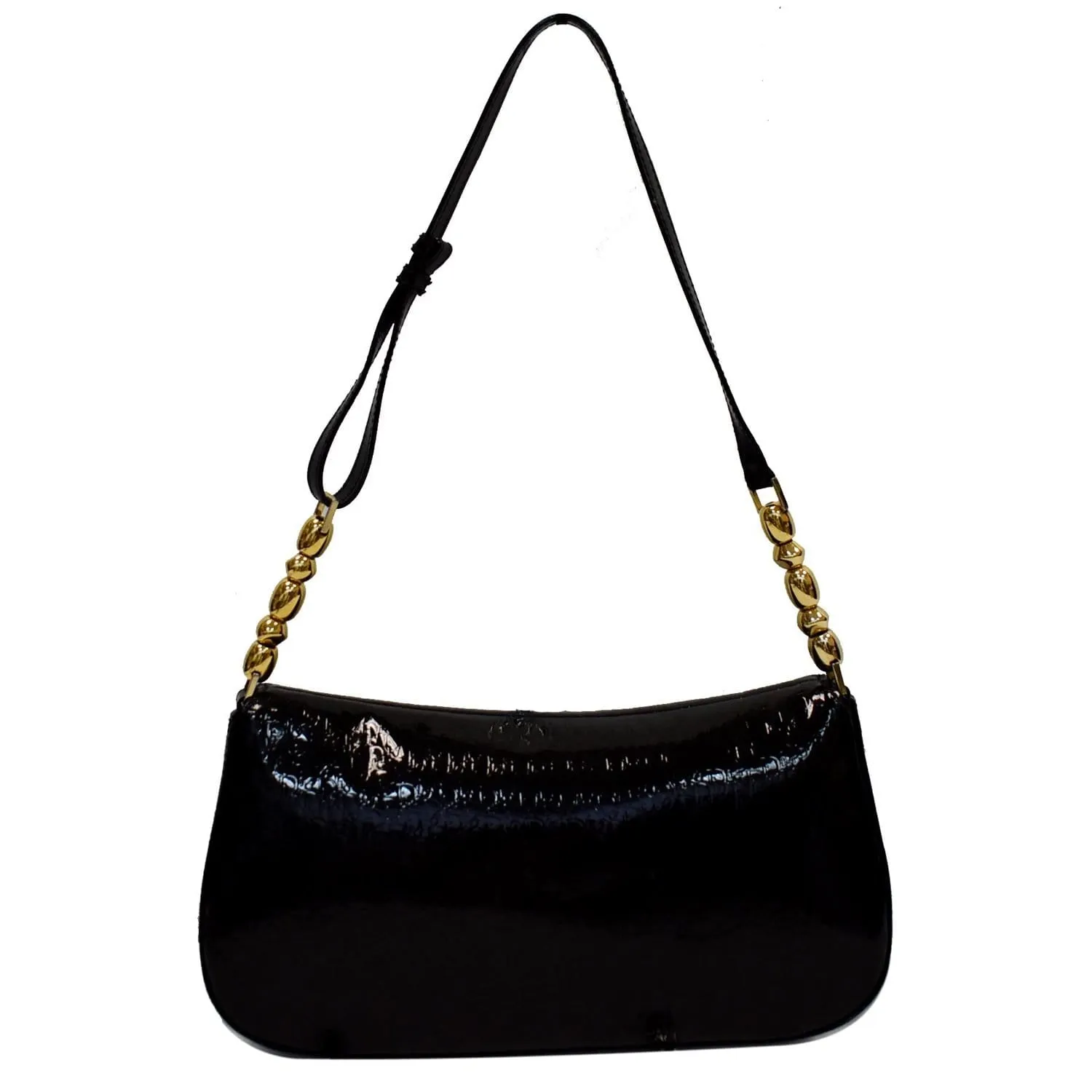 CHRISTIAN DIOR Maris Pearl Patent Monogram Shoulder Bag Black