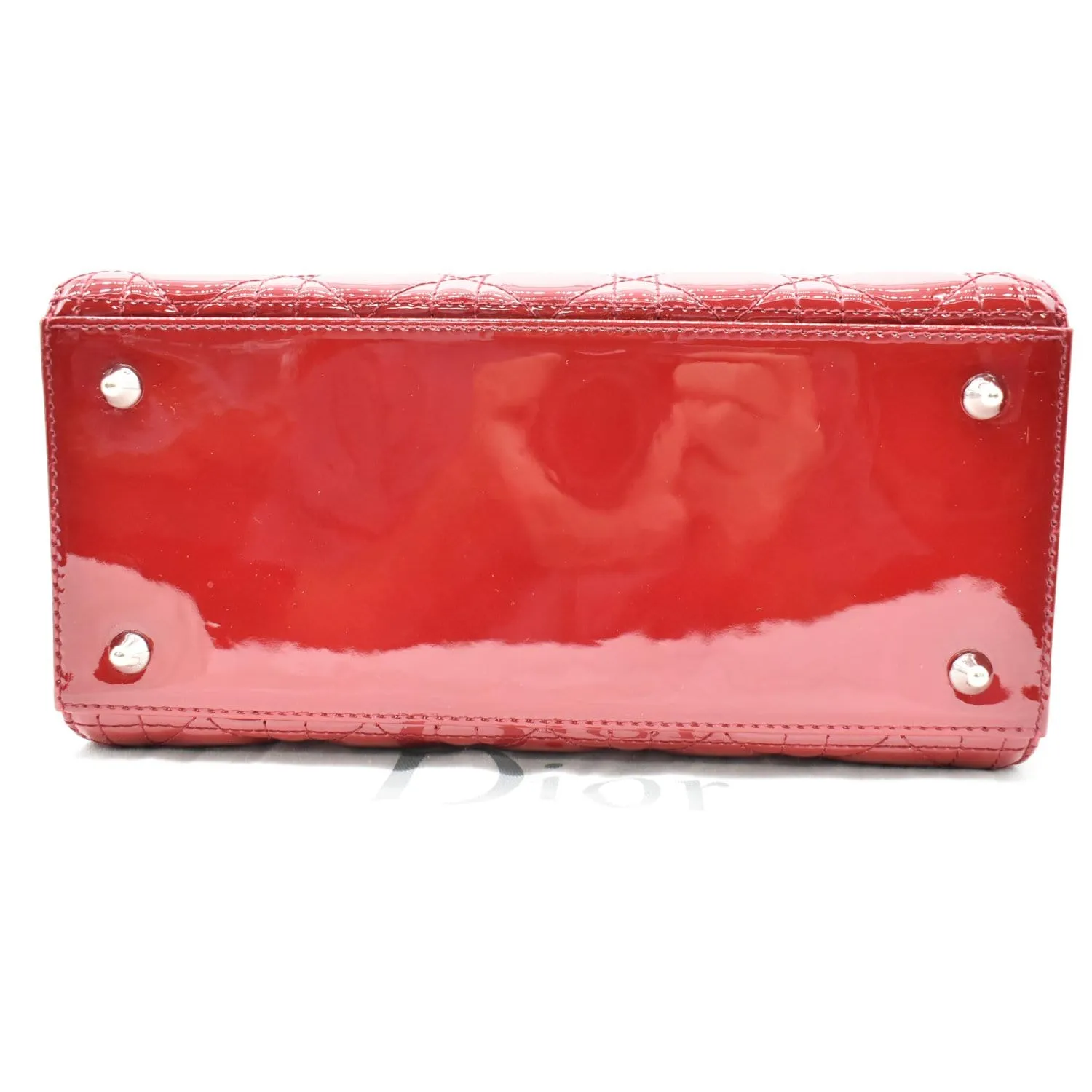 CHRISTIAN DIOR Medium Lady Dior Cannage Patent Leather Shoulder Bag Red