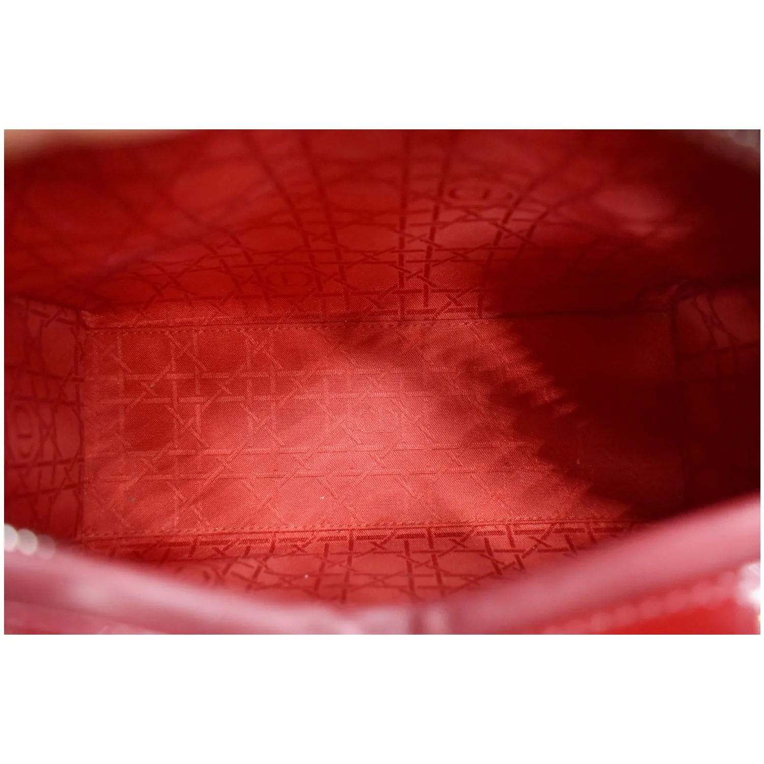 CHRISTIAN DIOR Medium Lady Dior Cannage Patent Leather Shoulder Bag Red
